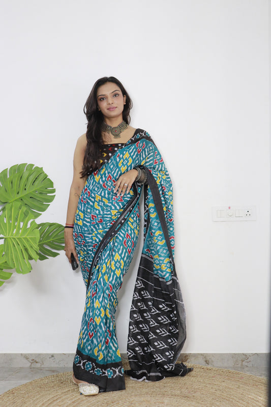 Sky Cotton Printed Saree