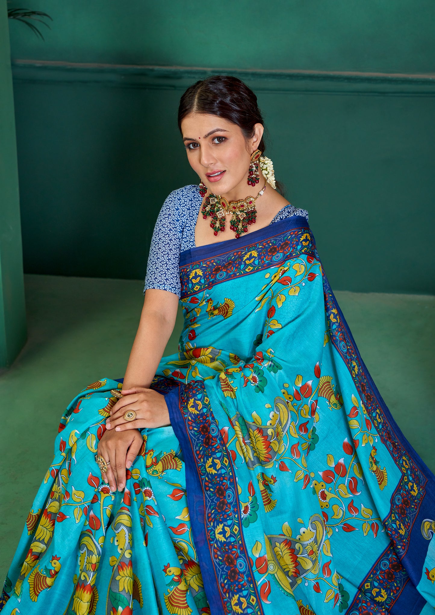 Sky Cotton Mul Printed Saree