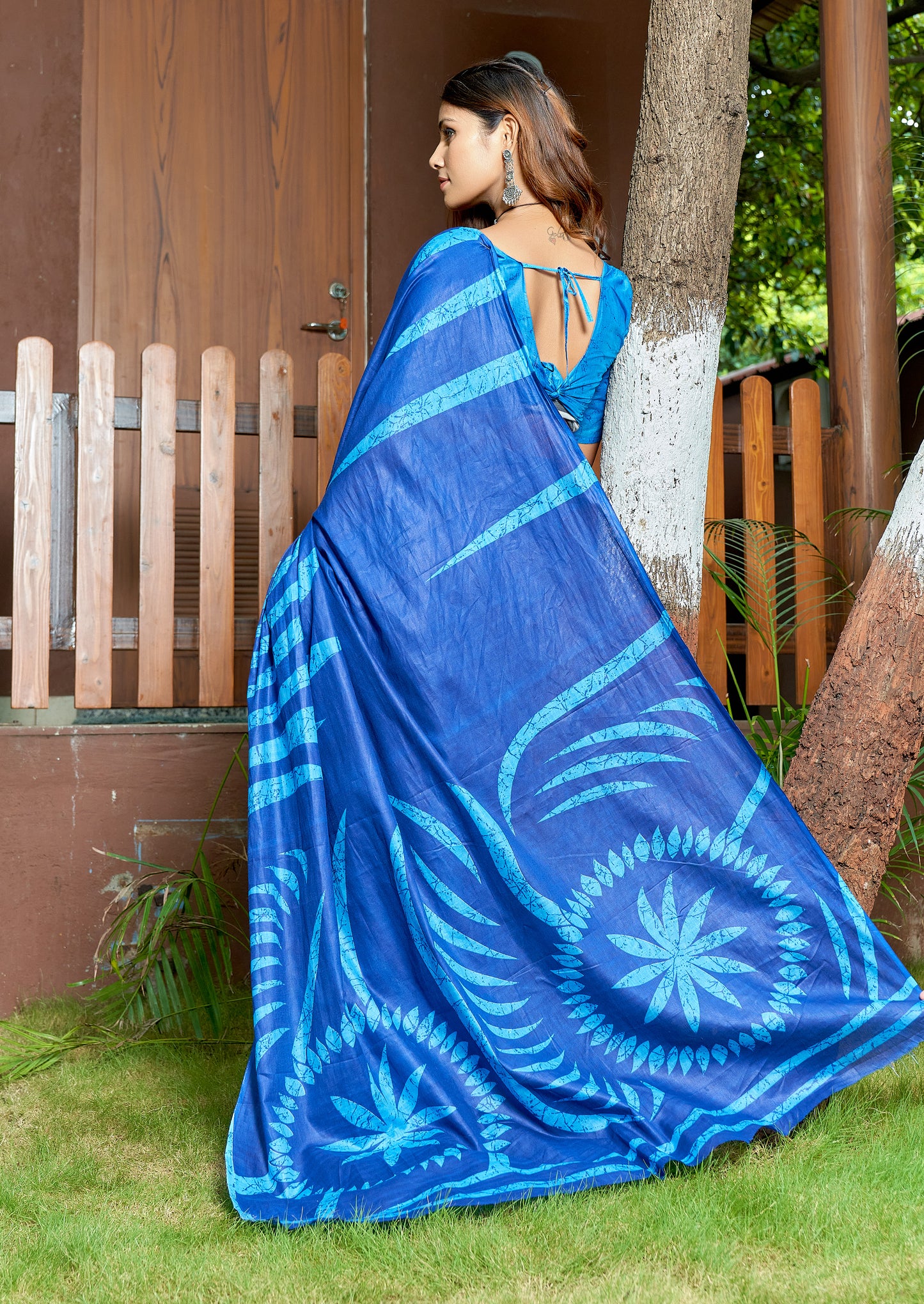 Blue Cotton Mul Printed Saree