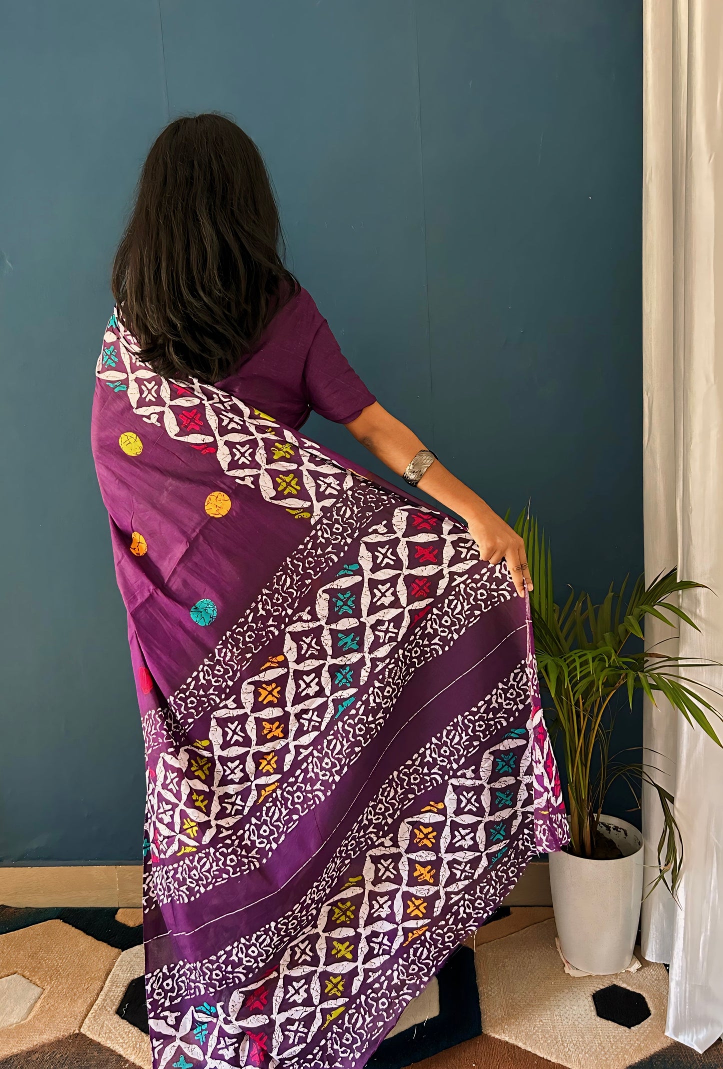 Wine Cotton Mul Printed Saree