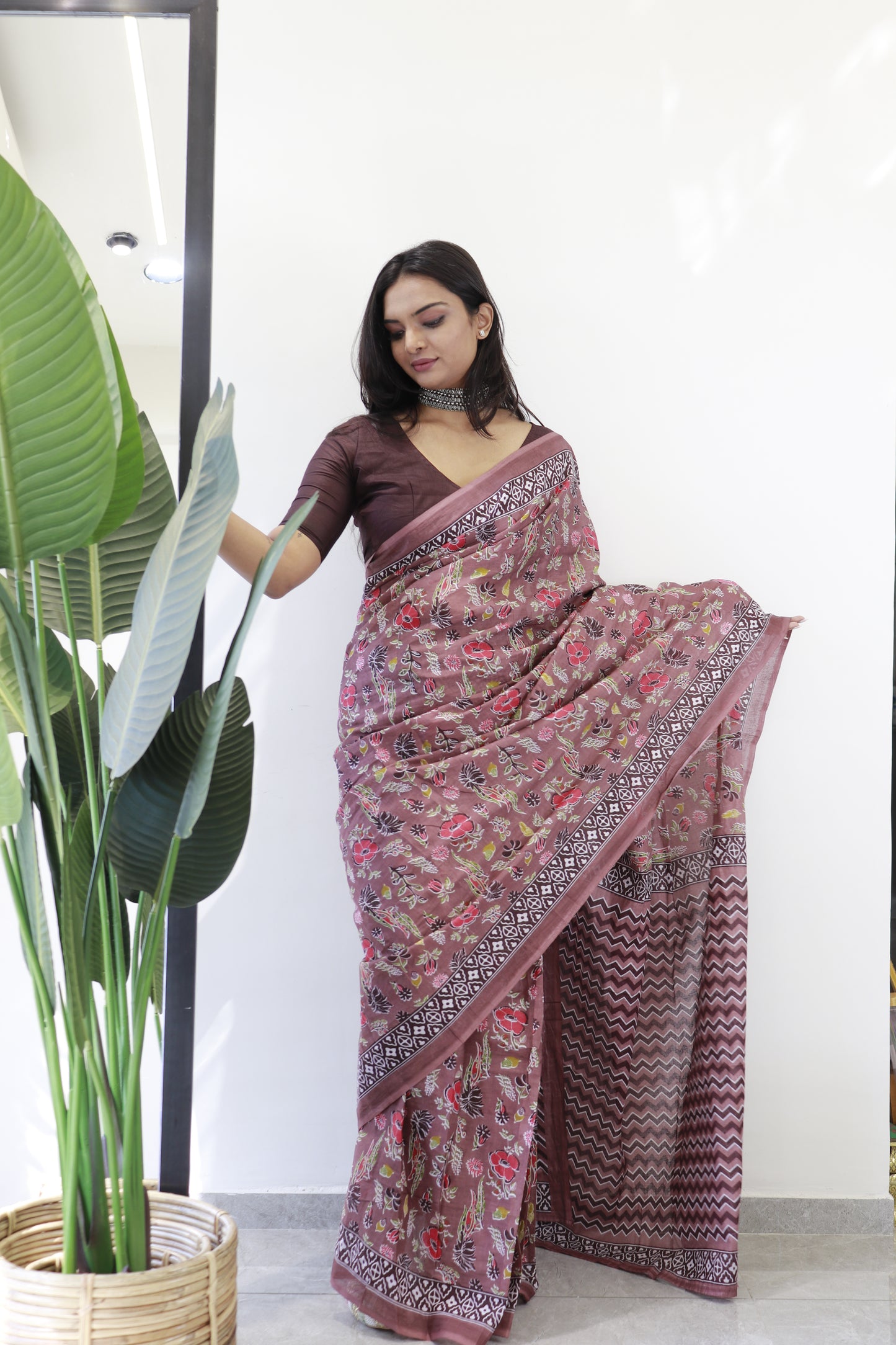 Onion Cotton Printed Saree