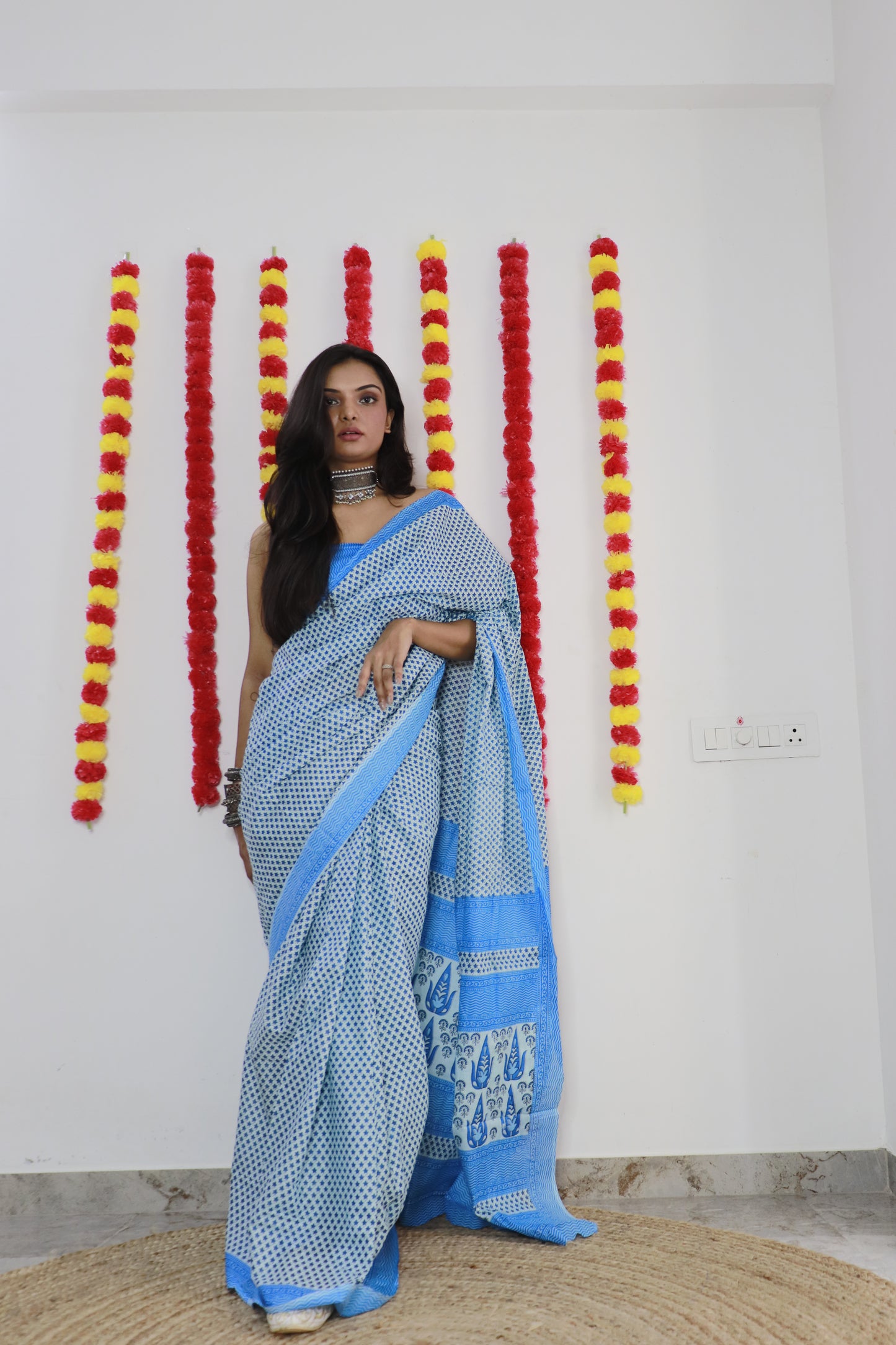 Sky Cotton Mul Printed Saree