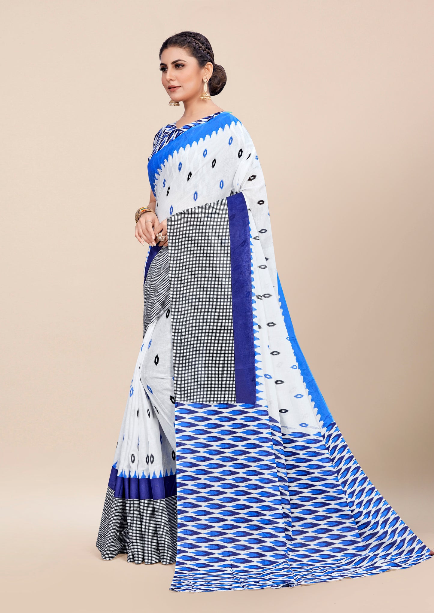 Tri-Color Cotton Mul Printed Saree