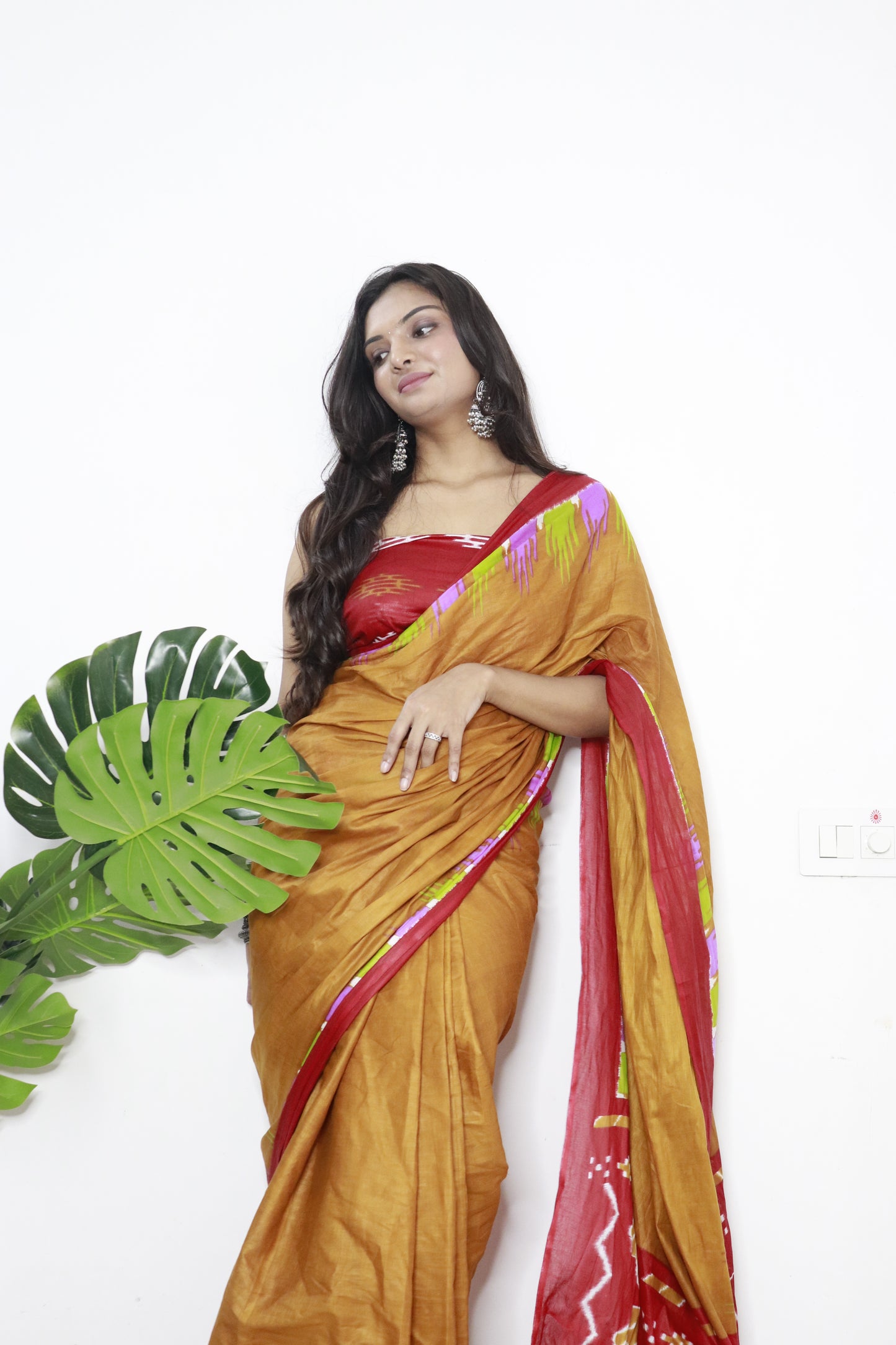 Mustard Cotton Printed Saree