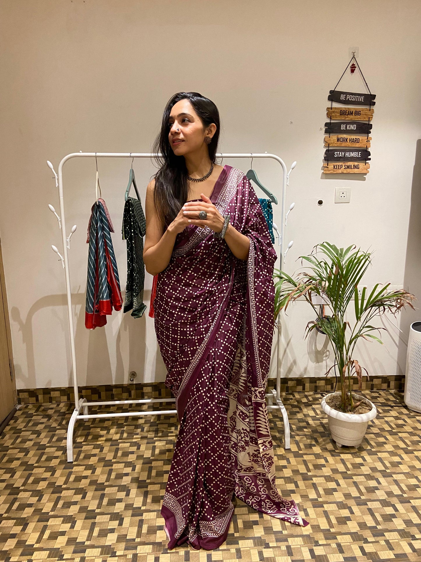 Wine Cotton Printed Saree