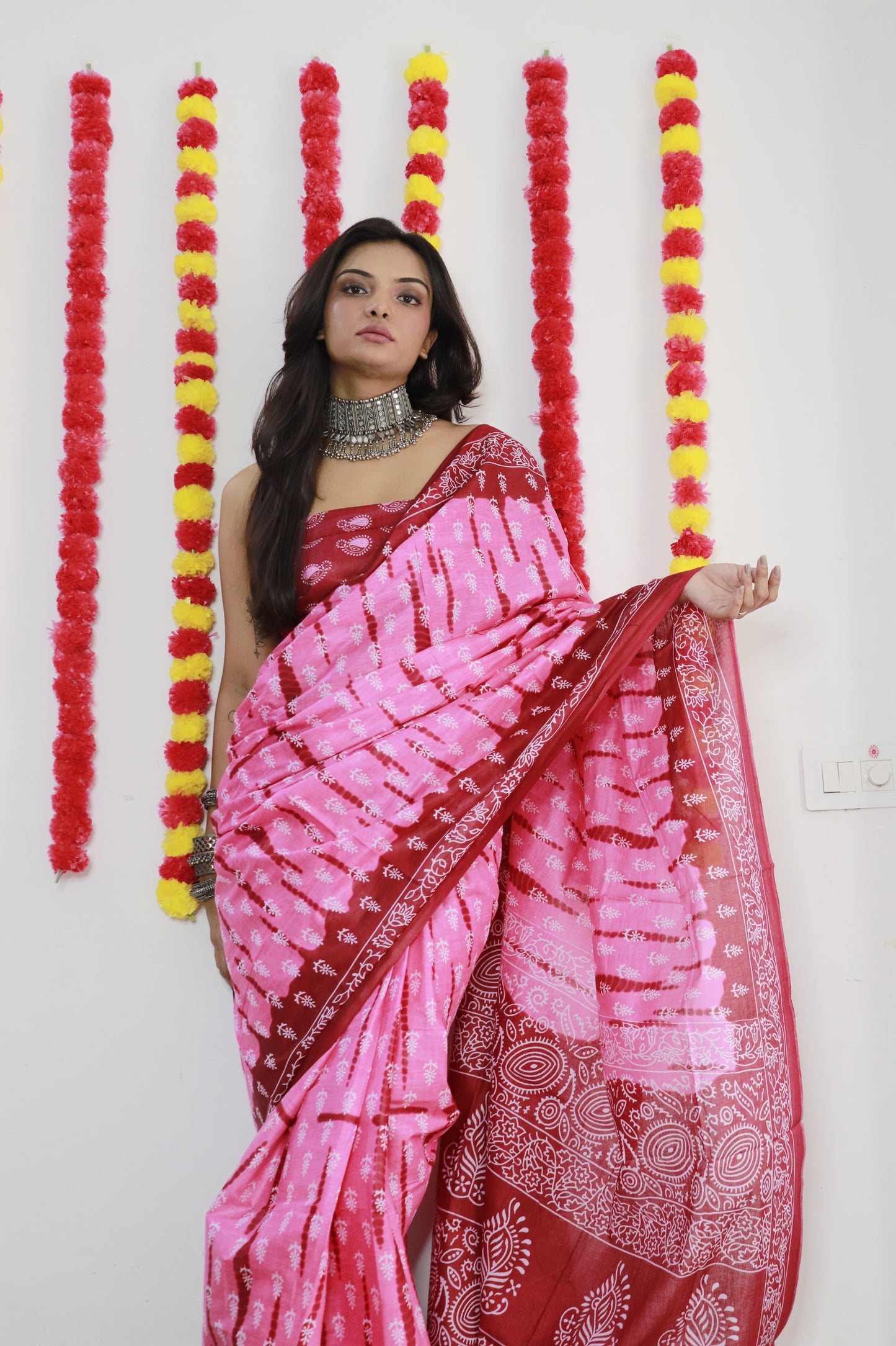 Pink Cotton Mul Printed Saree