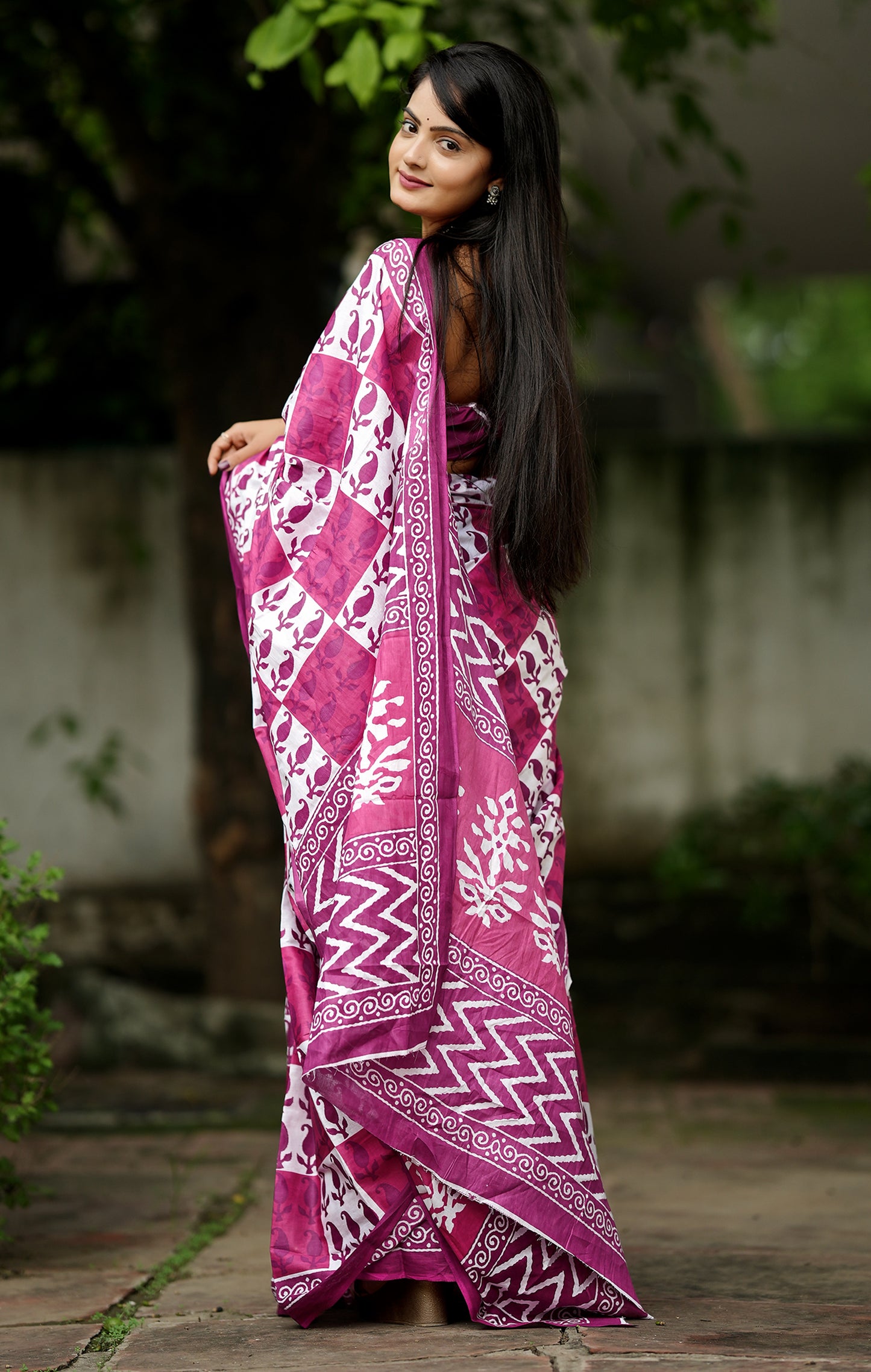 Onion Cotton Mul Printed Saree