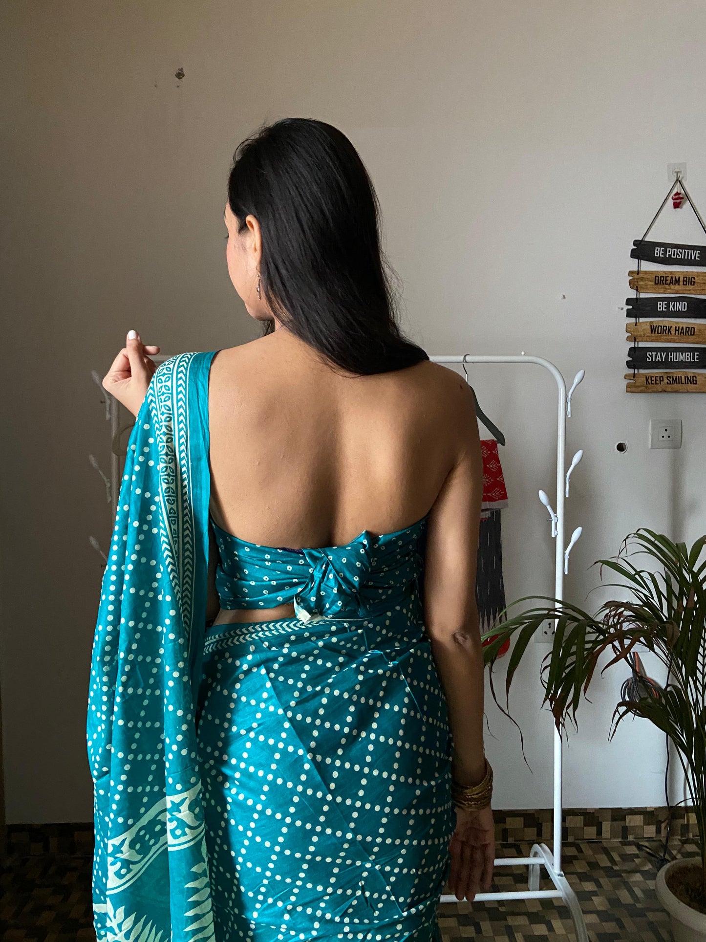 Teal Blue Cotton Printed Saree