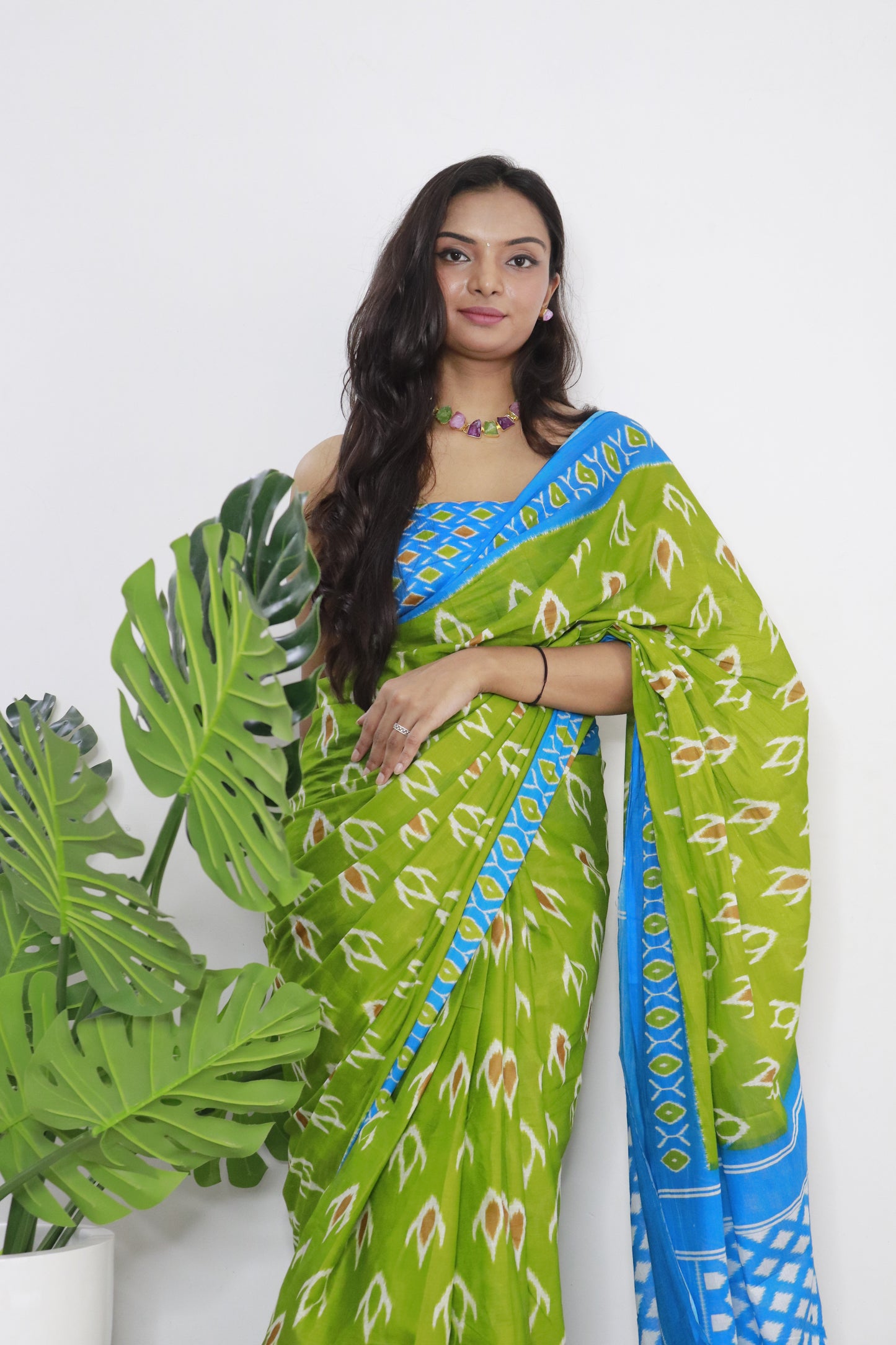 Paroot Green Cotton Printed Saree