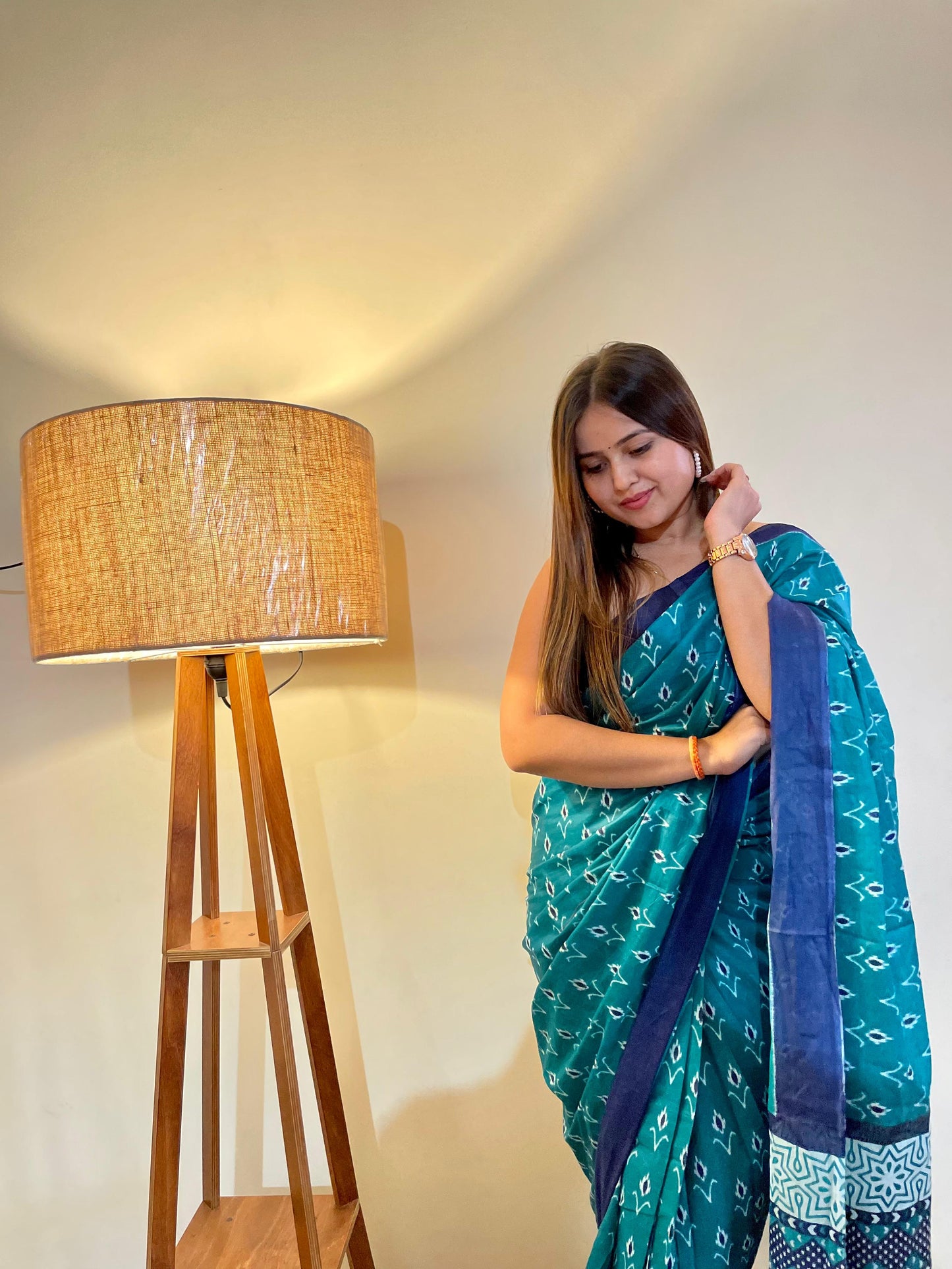 Sea Blue Cotton Mul Printed Saree