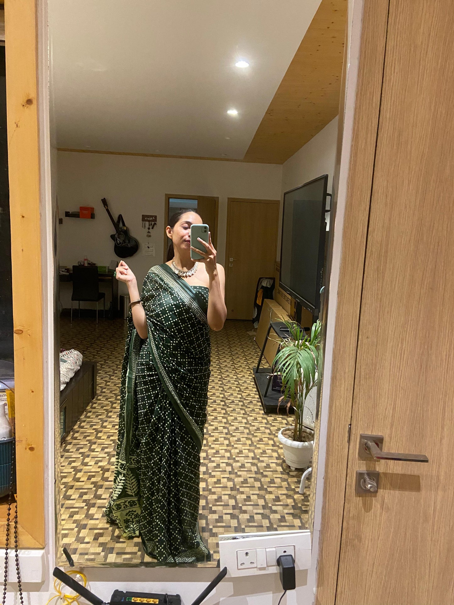 Green Cotton Printed Saree