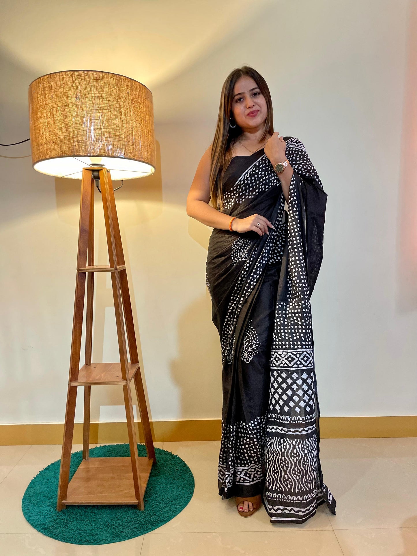 Black Cotton Mul Printed Saree