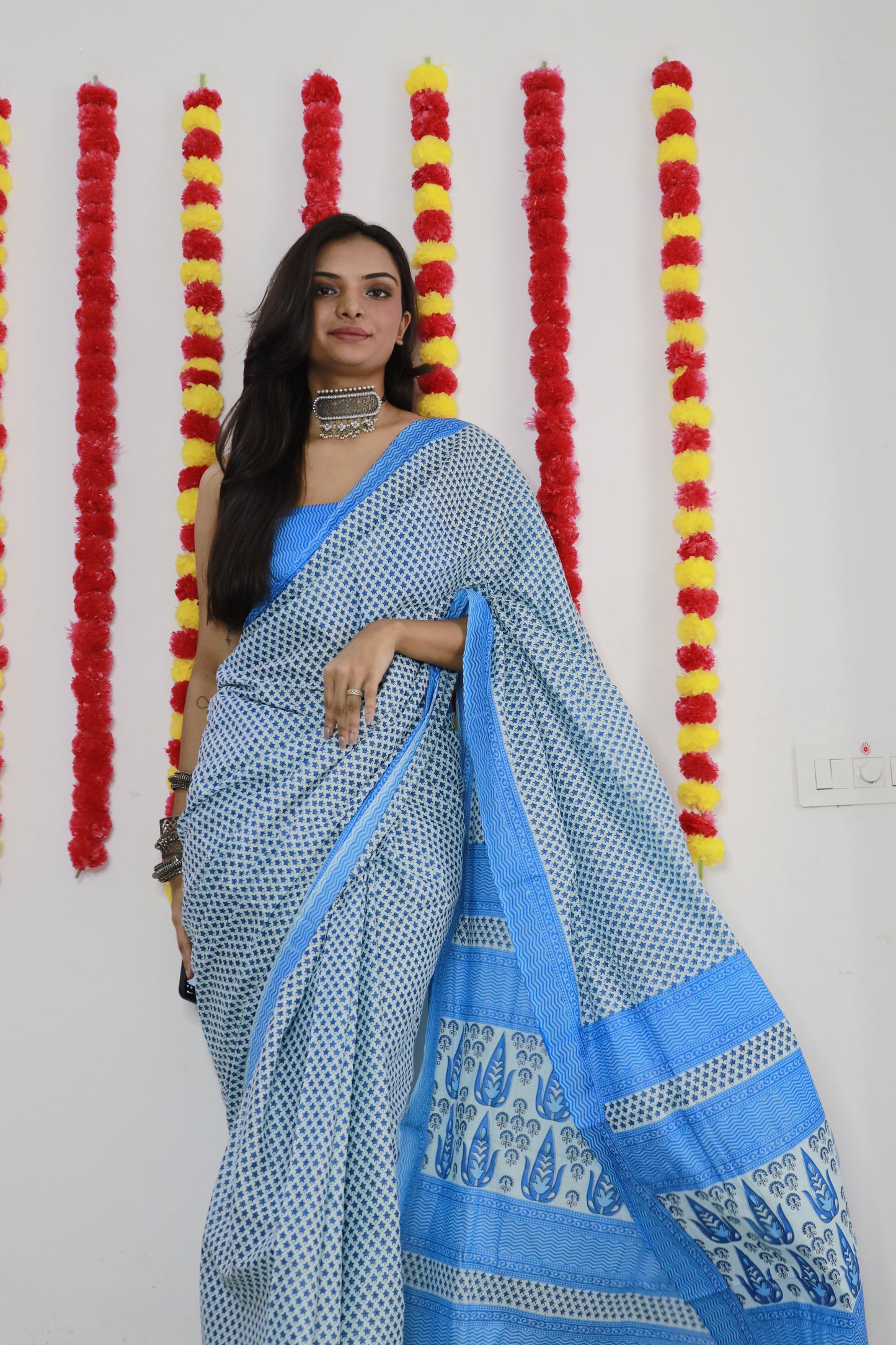 Sky Cotton Mul Printed Saree