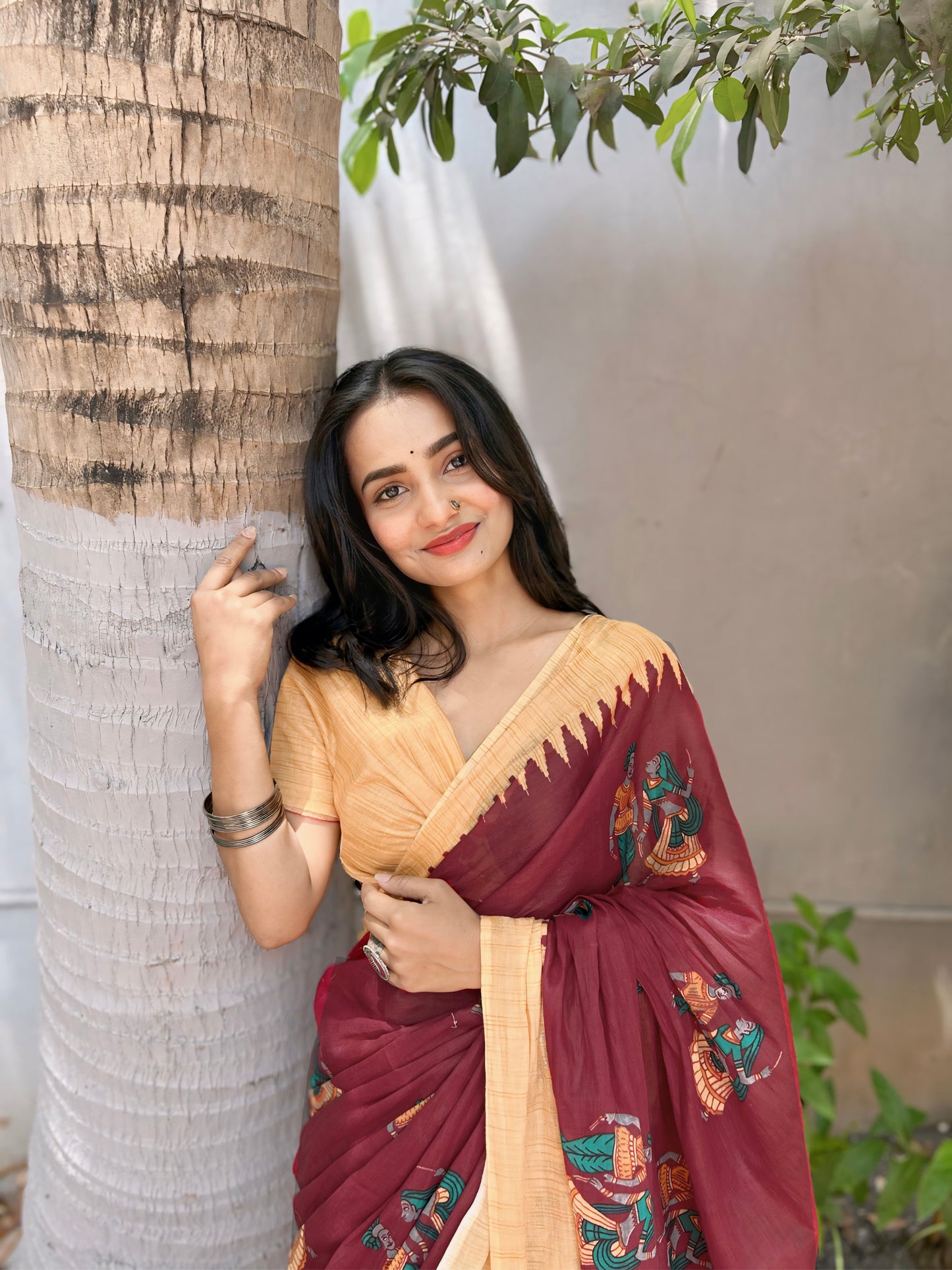 Maroon Cotton Mul Printed Saree