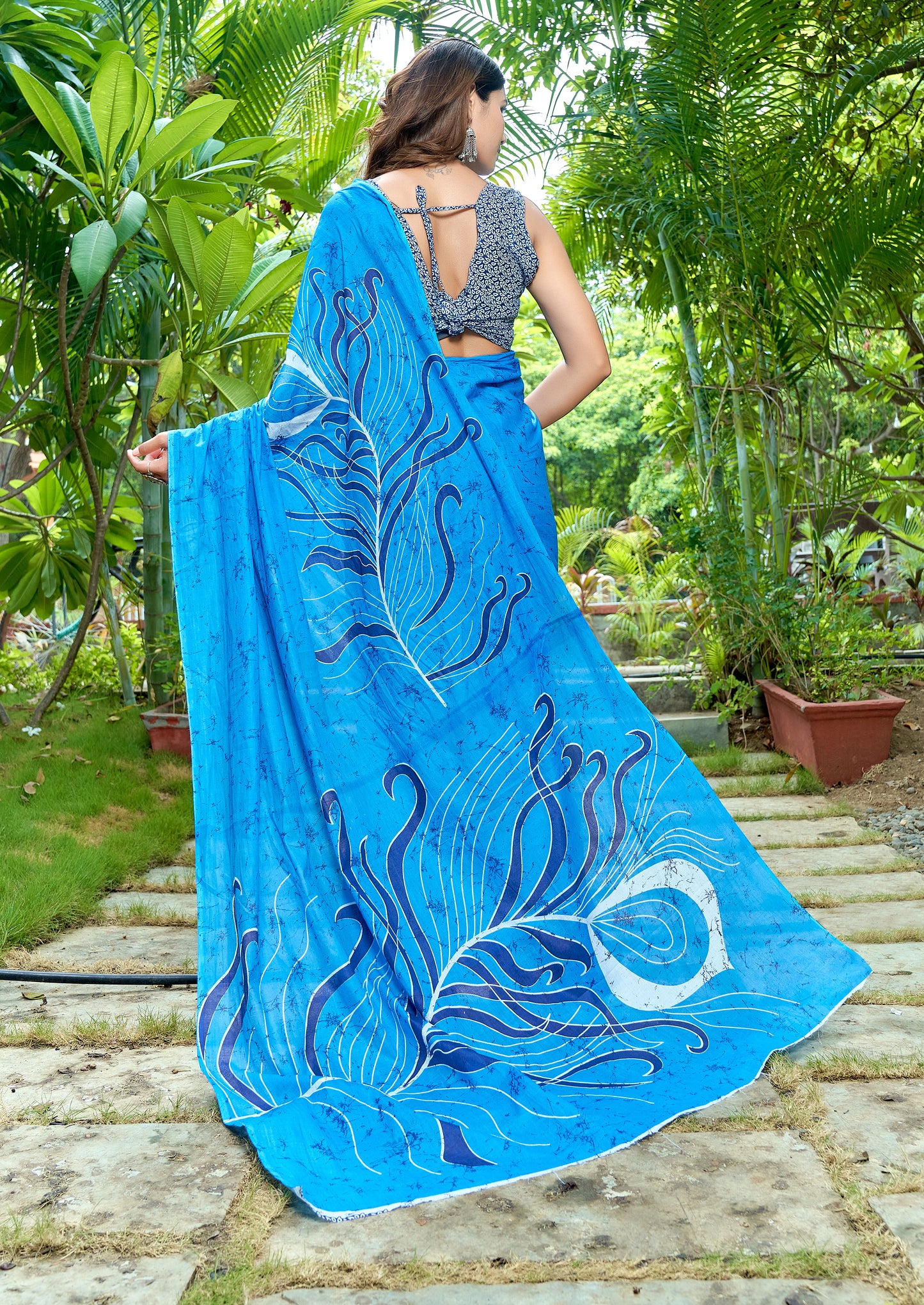 Sky Cotton Mul Printed Saree