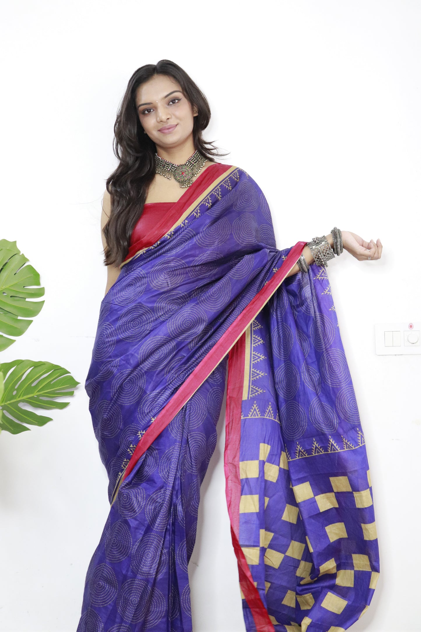 Purple Cotton Printed Saree