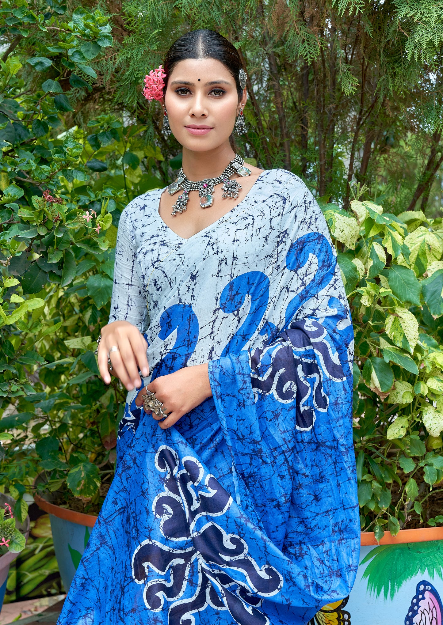 Graceful Sky Cotton Mul Printed Saree