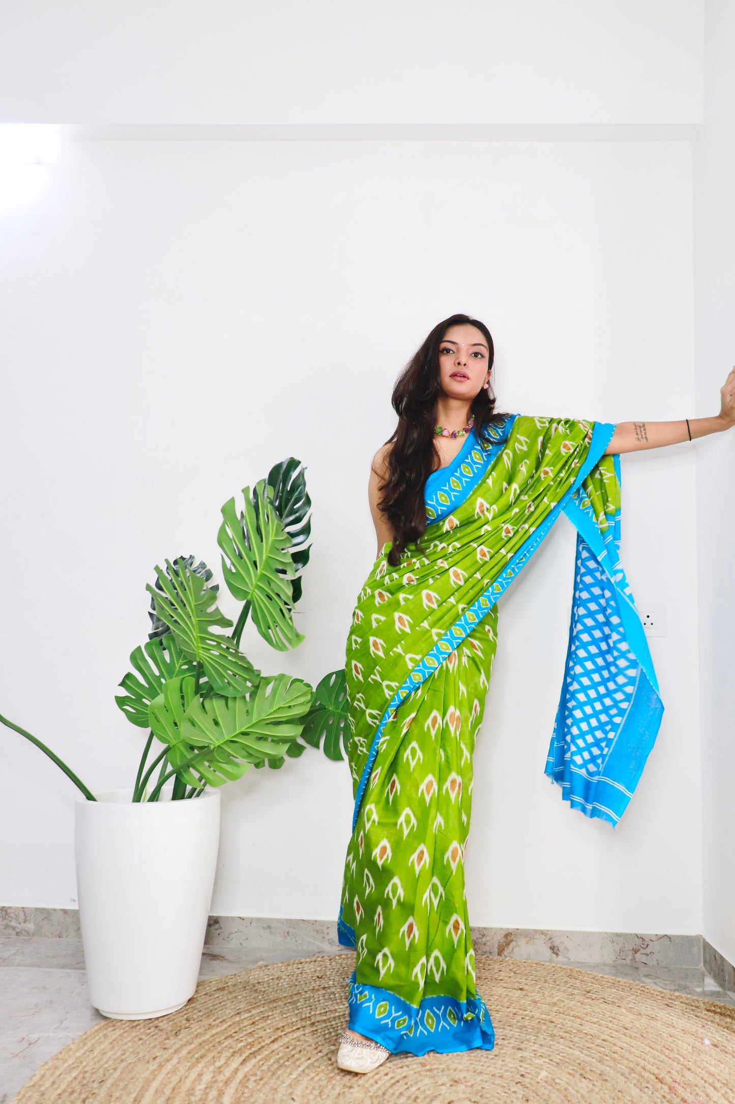 Paroot Green Cotton Printed Saree