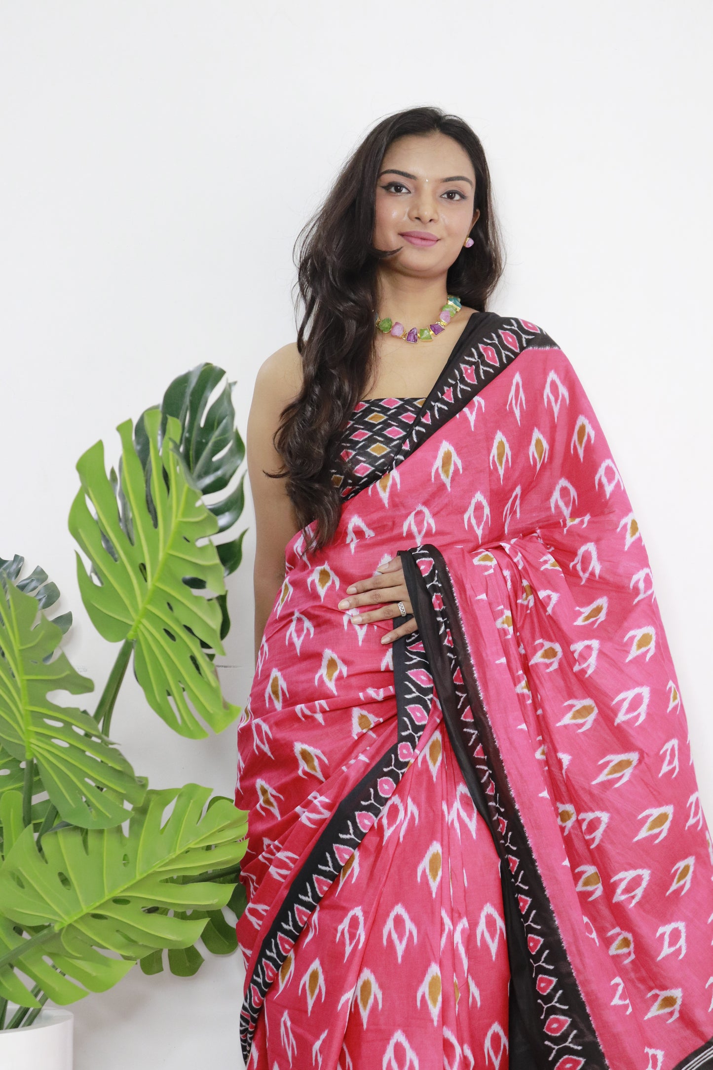 Pink Cotton Printed Saree