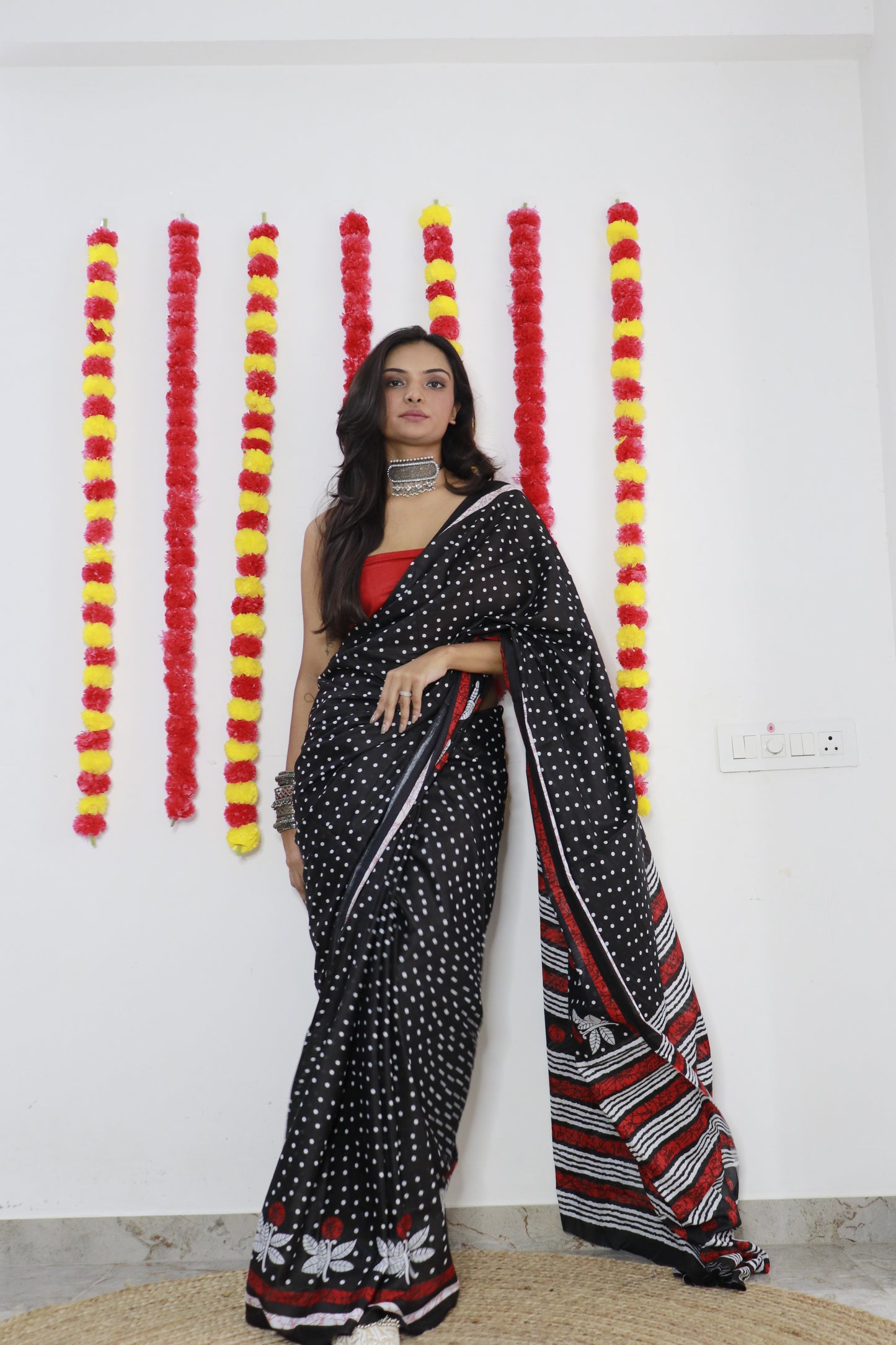 Black Cotton Mul Printed Saree