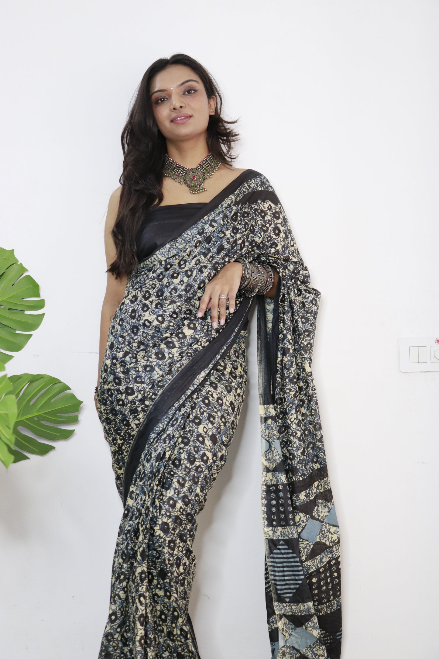 Black Cotton Printed Saree