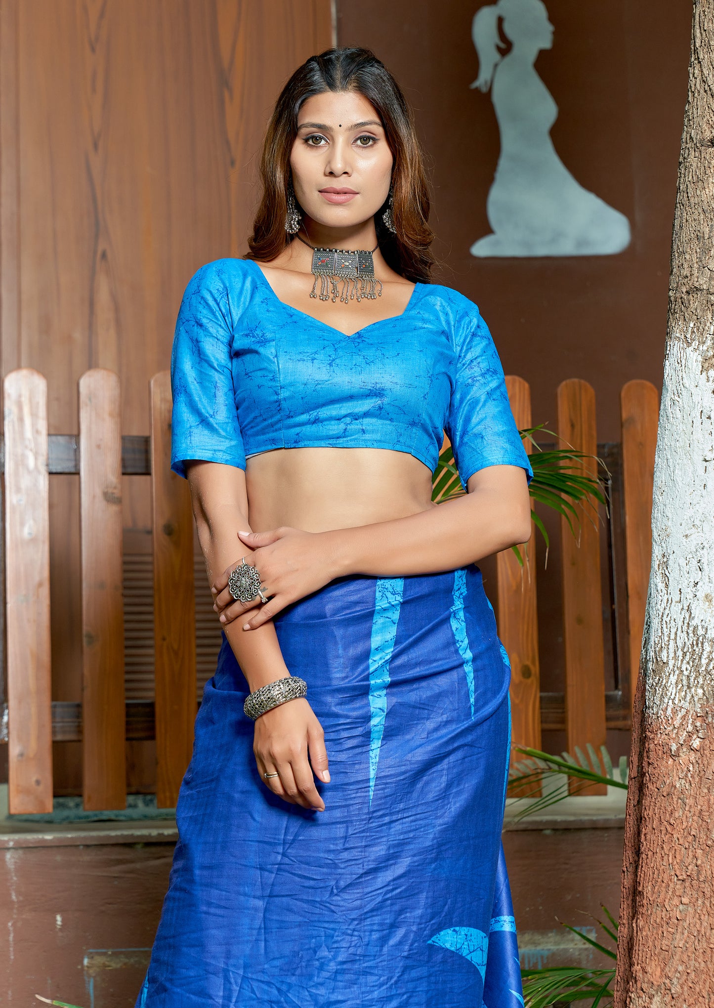 Blue Cotton Mul Printed Saree