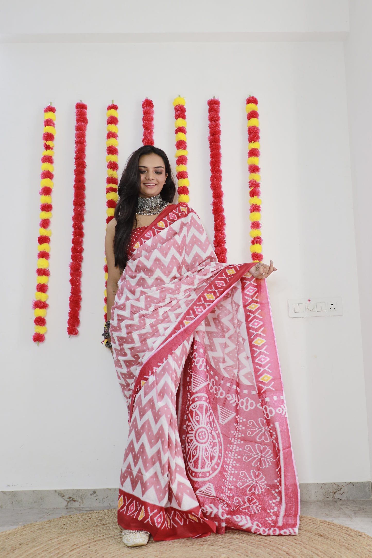 Graceful Pink Cotton Mul Printed Saree