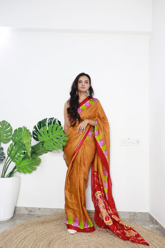 Mustard Cotton Printed Saree