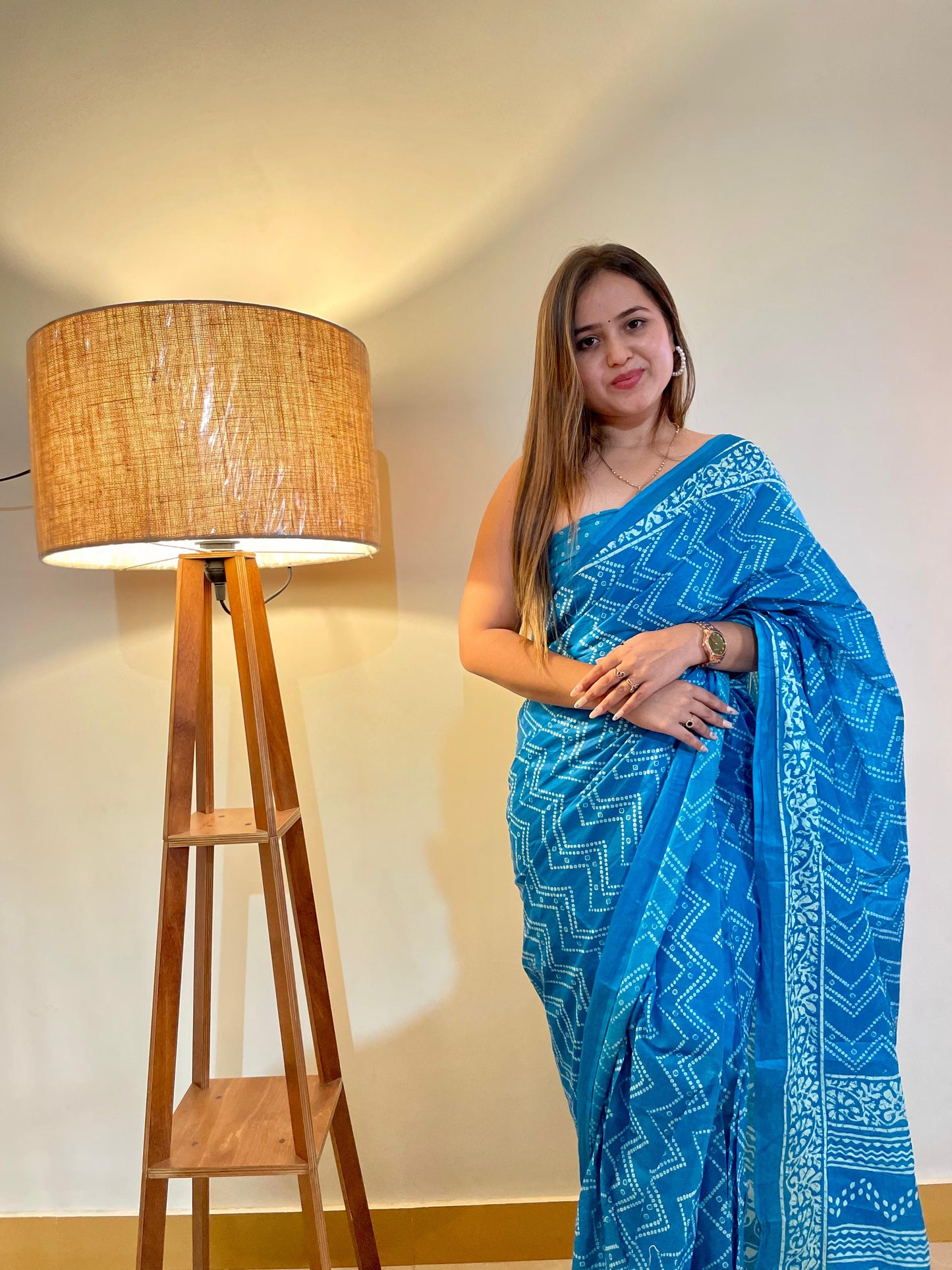 Sky Cotton Mul Printed Saree