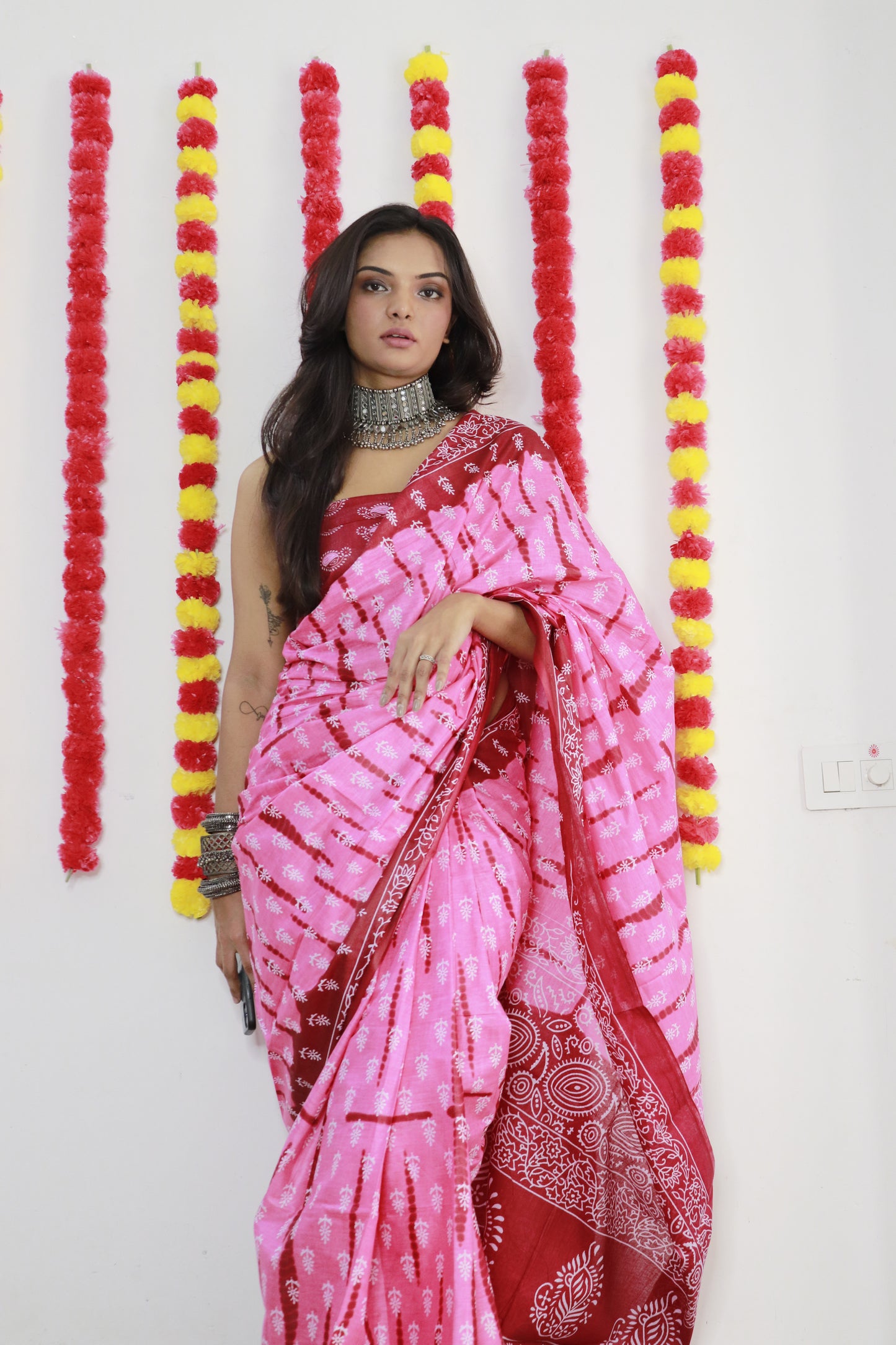 Pink Cotton Mul Printed Saree