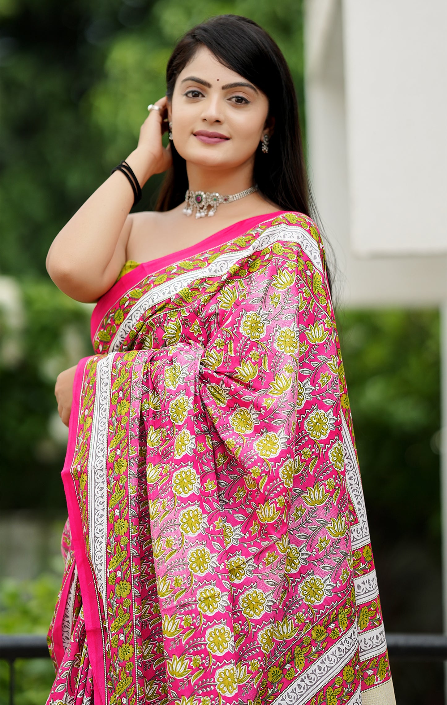 Pink Cotton Mul Printed Saree