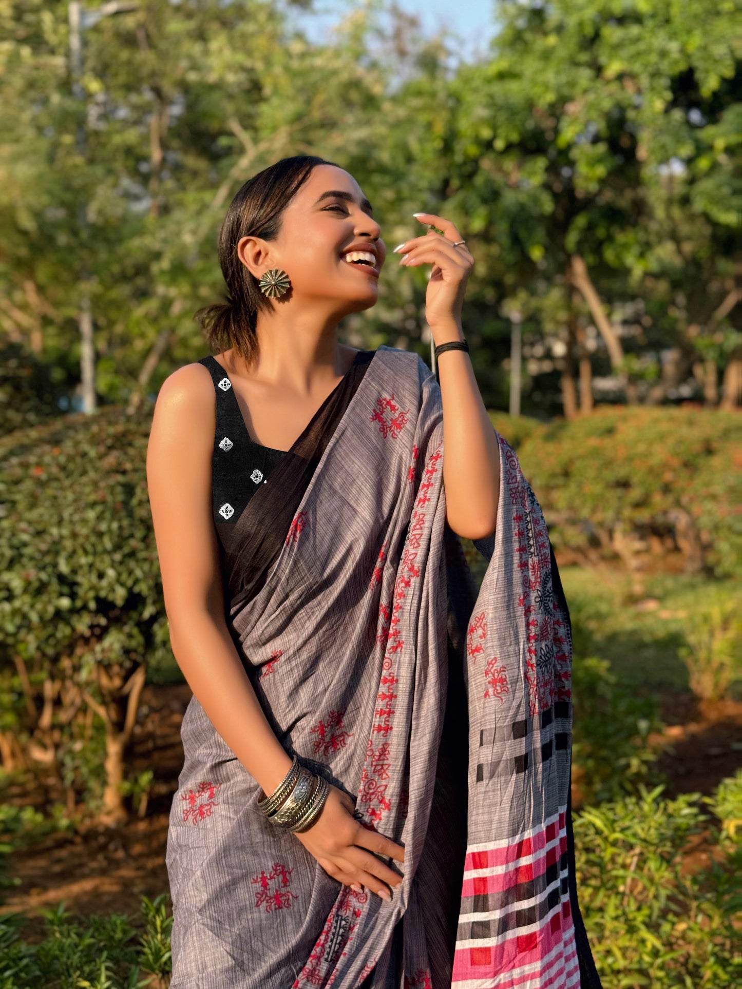 Brown Cotton Mul Printed Saree