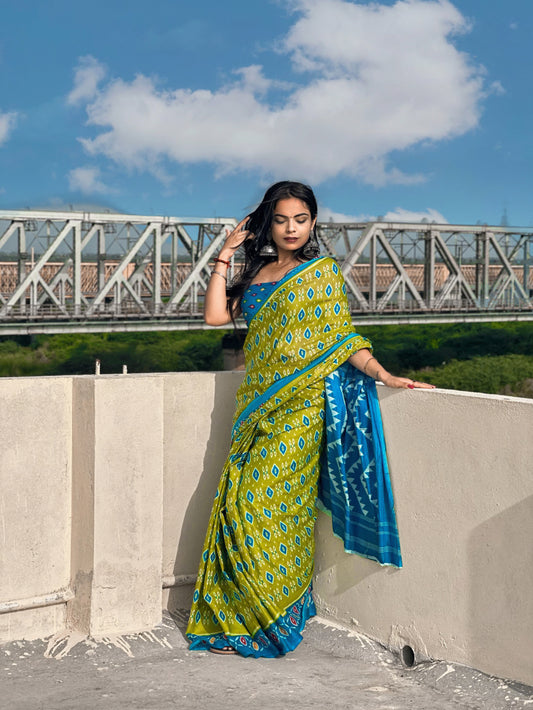 Green-Sky Cotton Mul Printed Saree