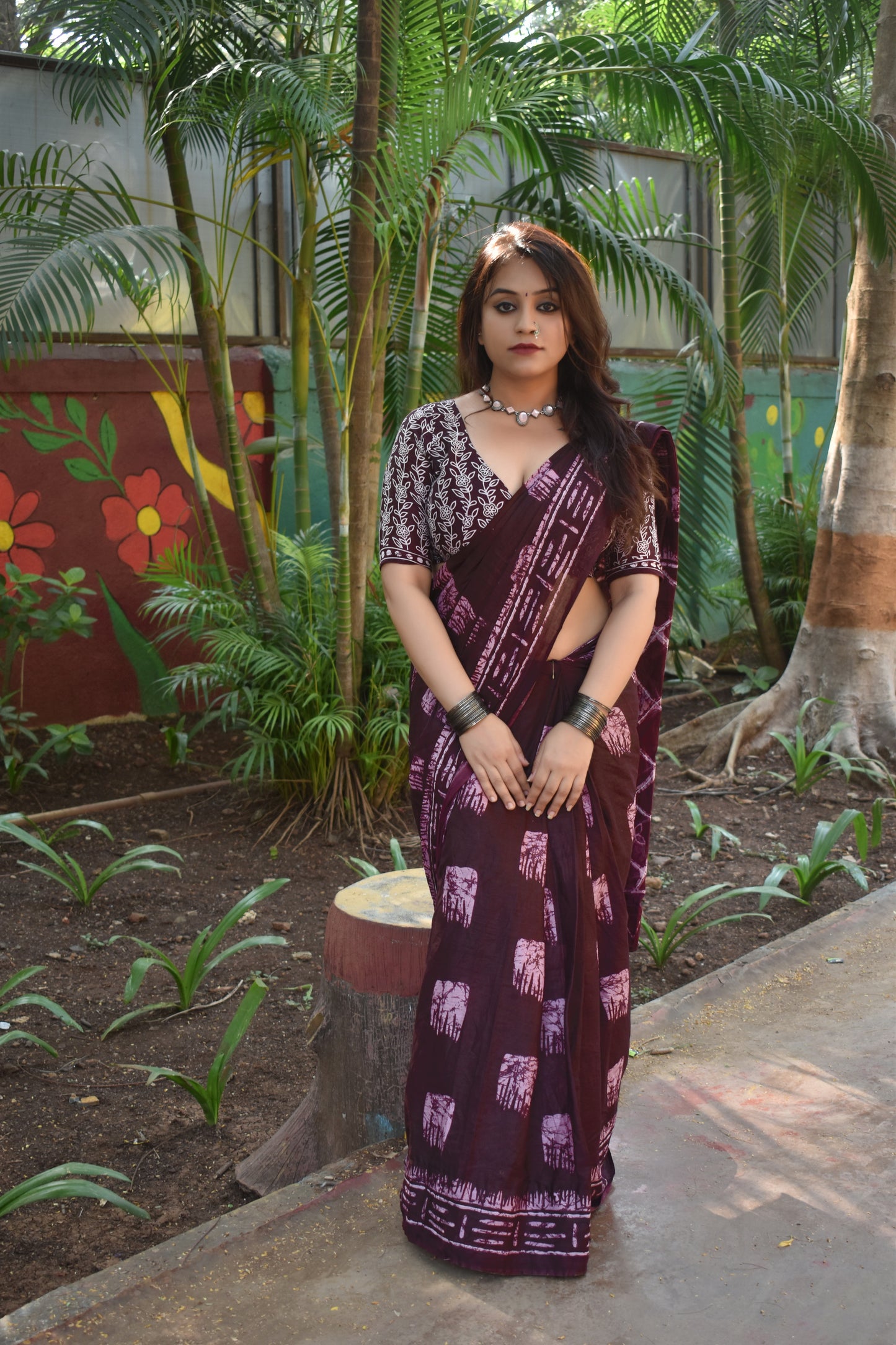 Luxurious Wine Cotton Mul Printed Saree