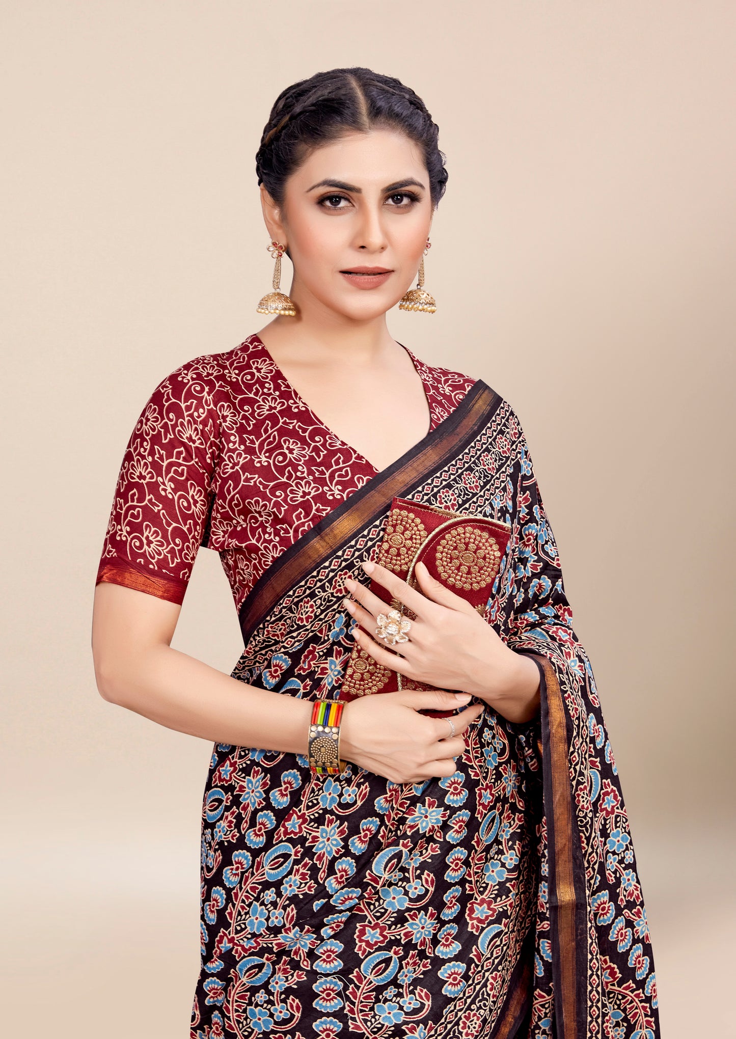 Brown Cotton Mul Printed Saree