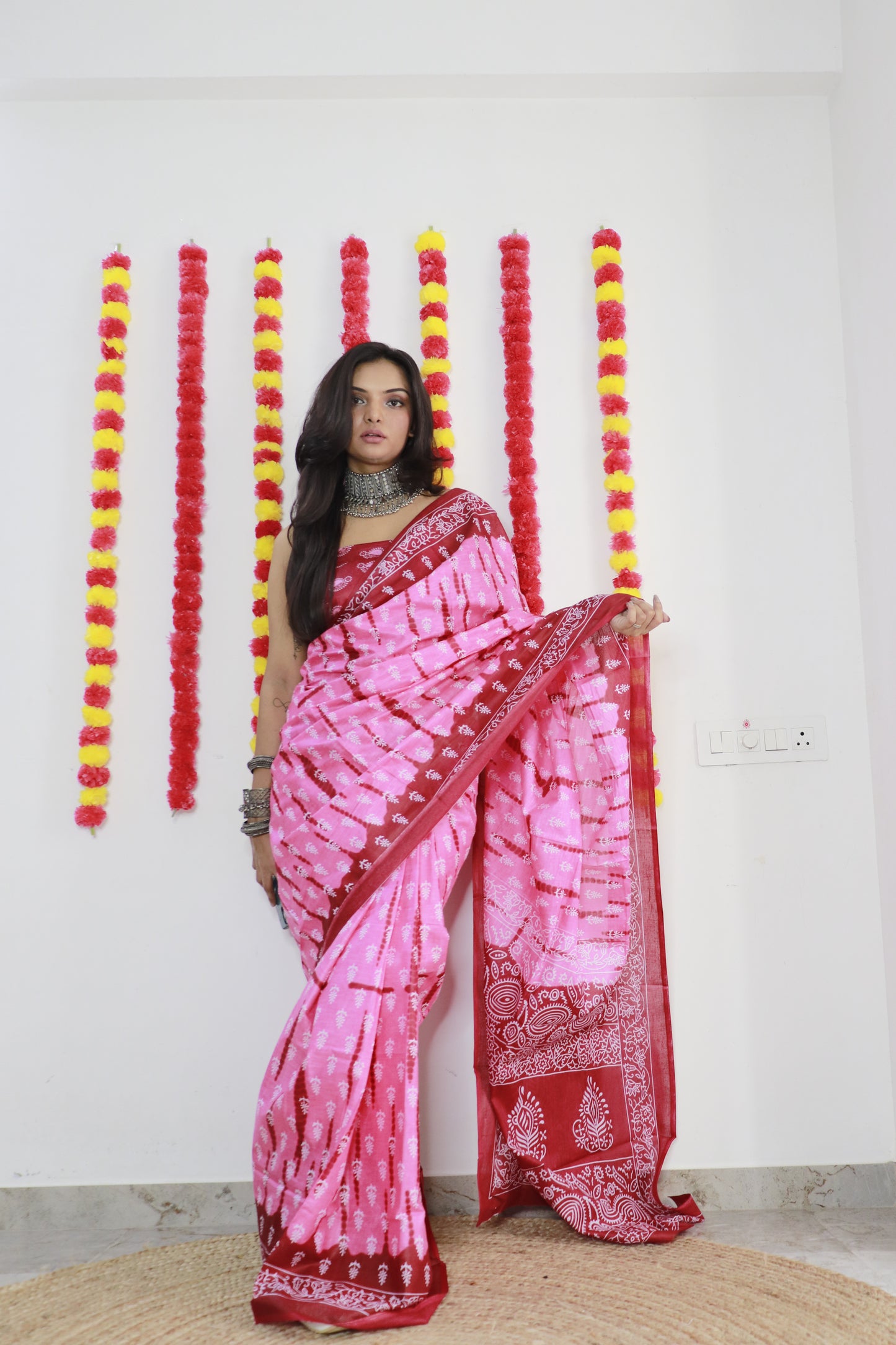 Pink Cotton Mul Printed Saree