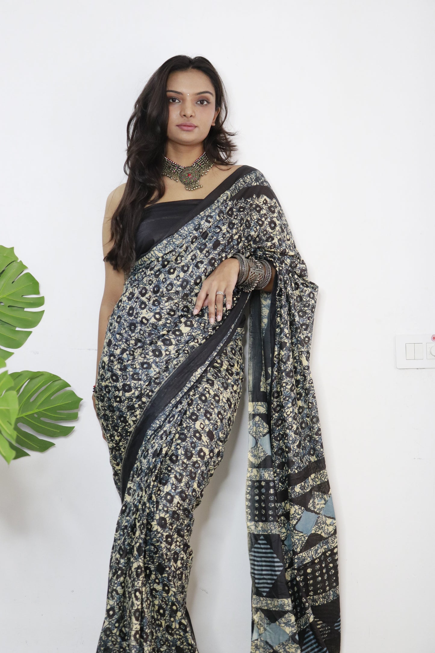 Black Cotton Printed Saree