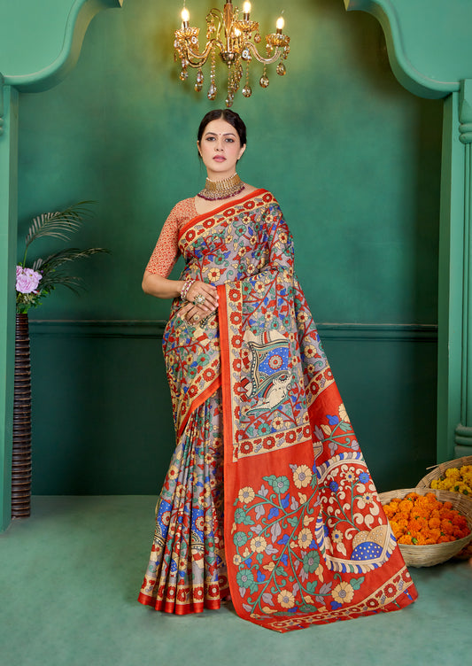 Multicolor Cotton Mul Printed Saree