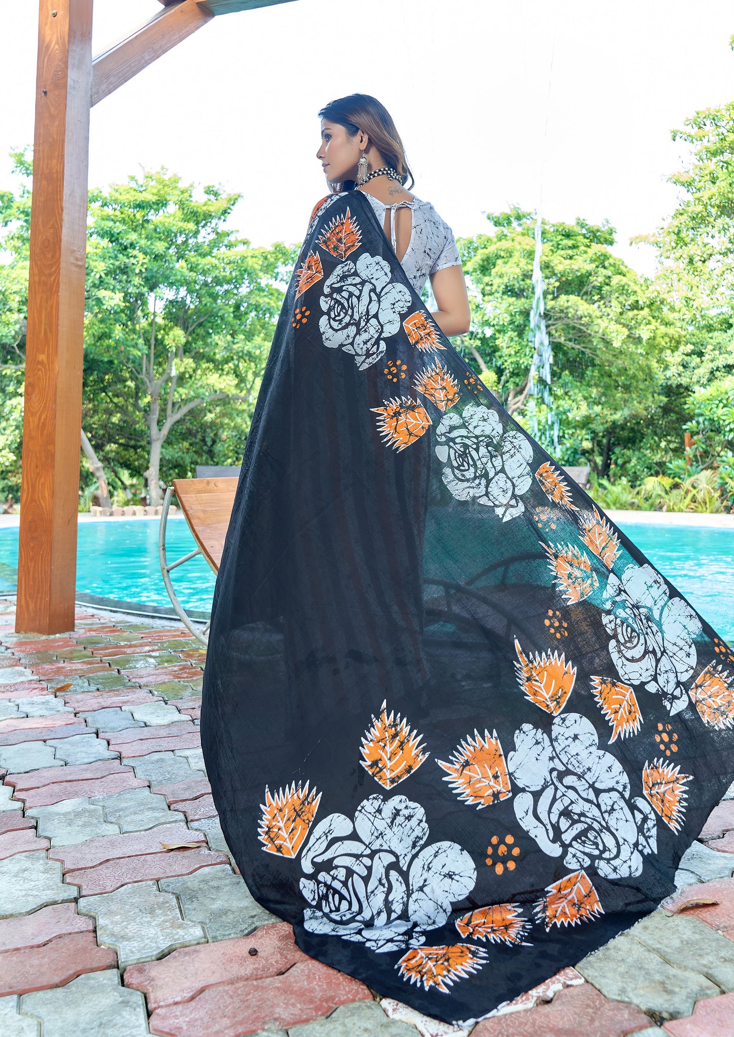 Black Cotton Mul Printed Saree