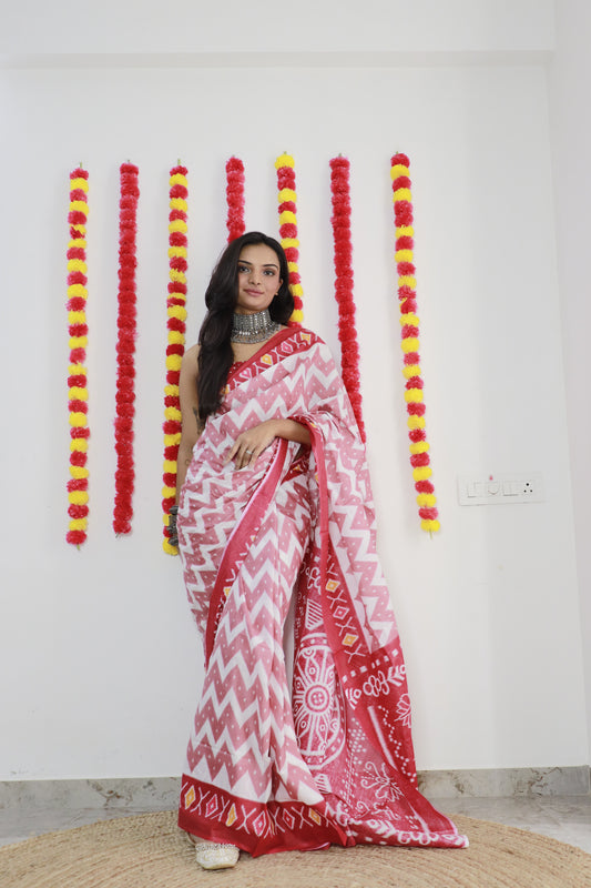 Graceful Pink Cotton Mul Printed Saree