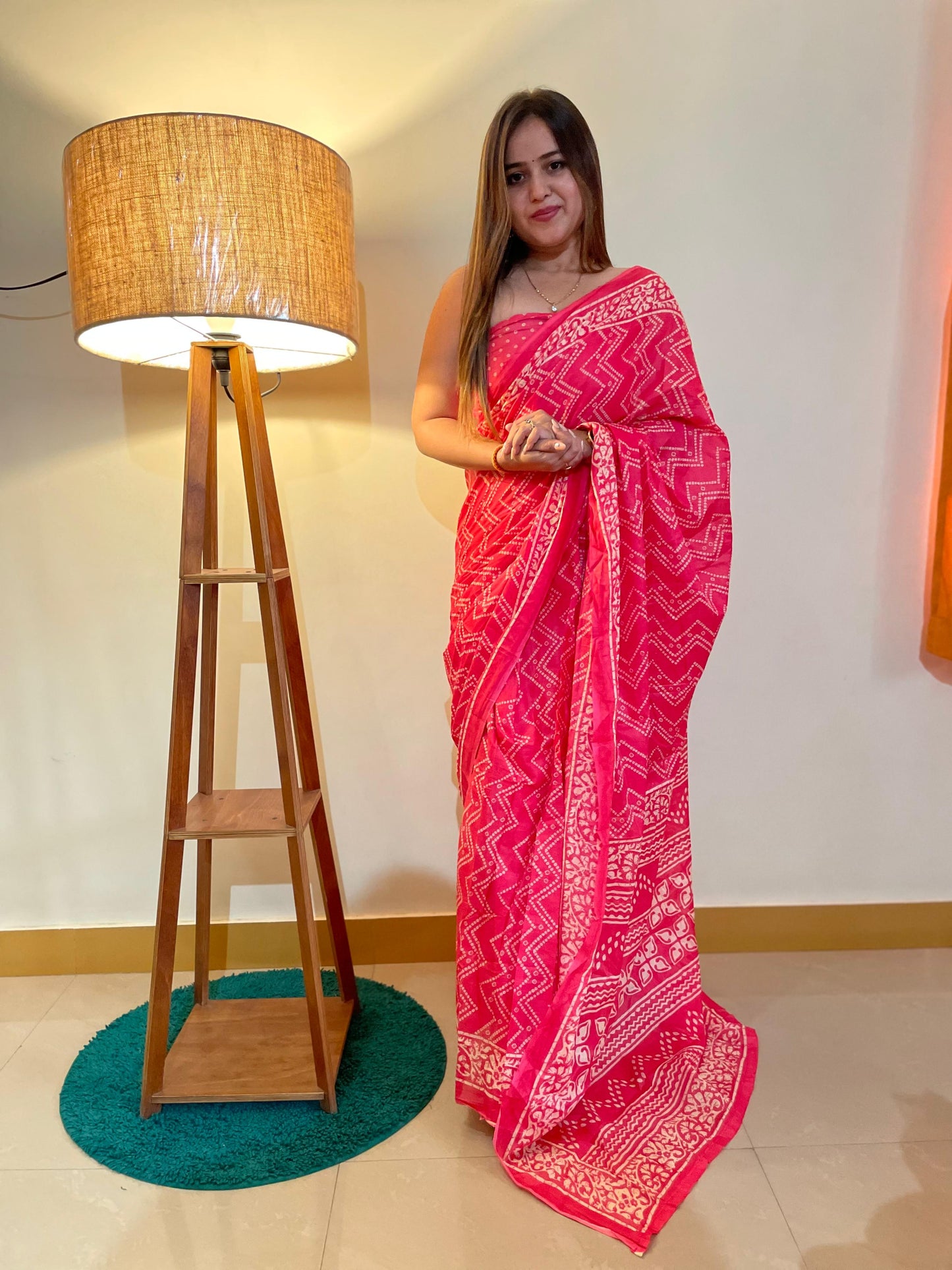 Pink Cotton Mul Printed Saree