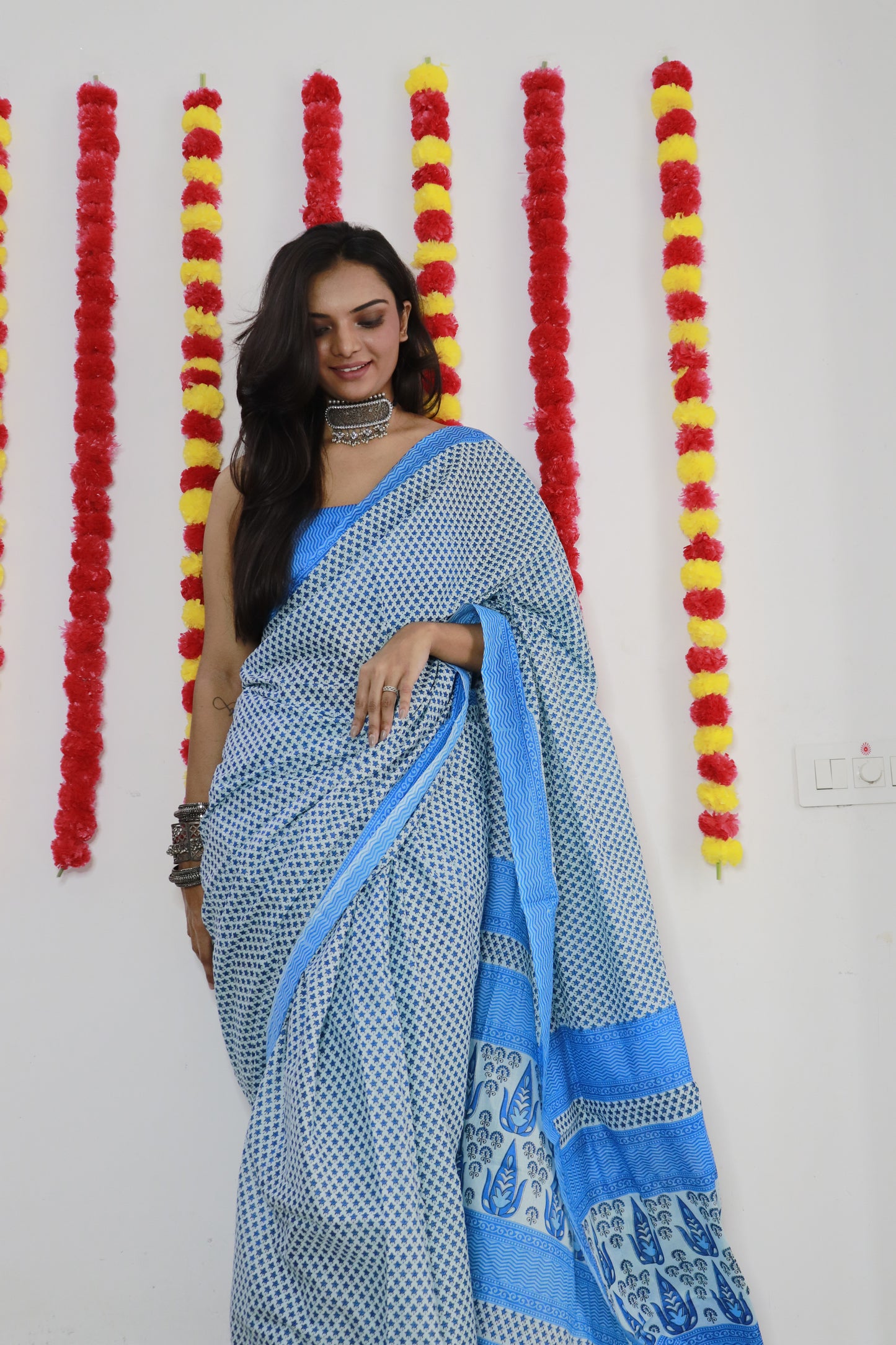 Sky Cotton Mul Printed Saree