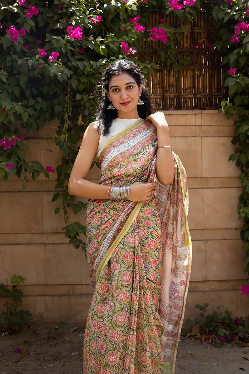 Colorful Cotton Mul Printed Saree