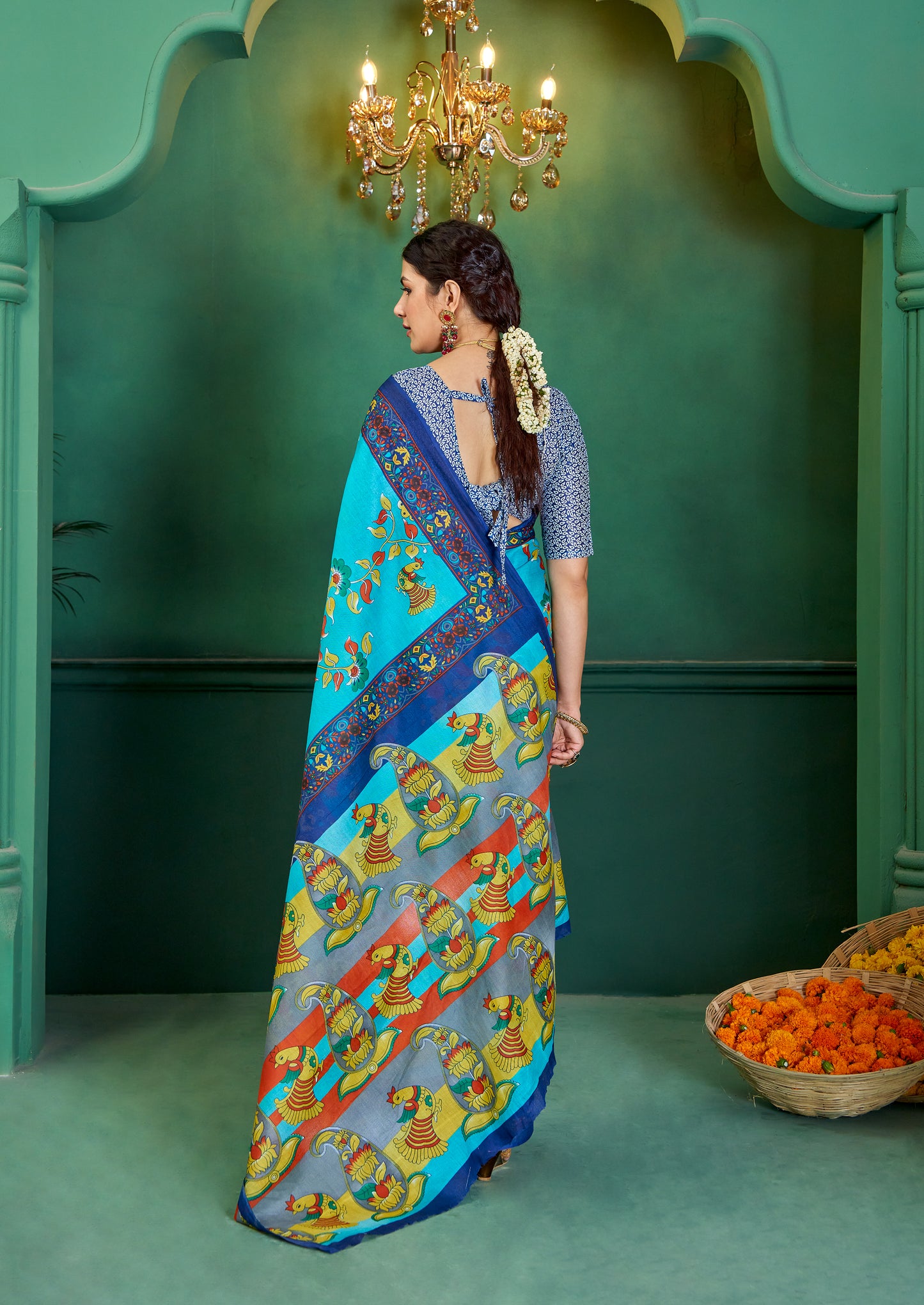 Sky Cotton Mul Printed Saree