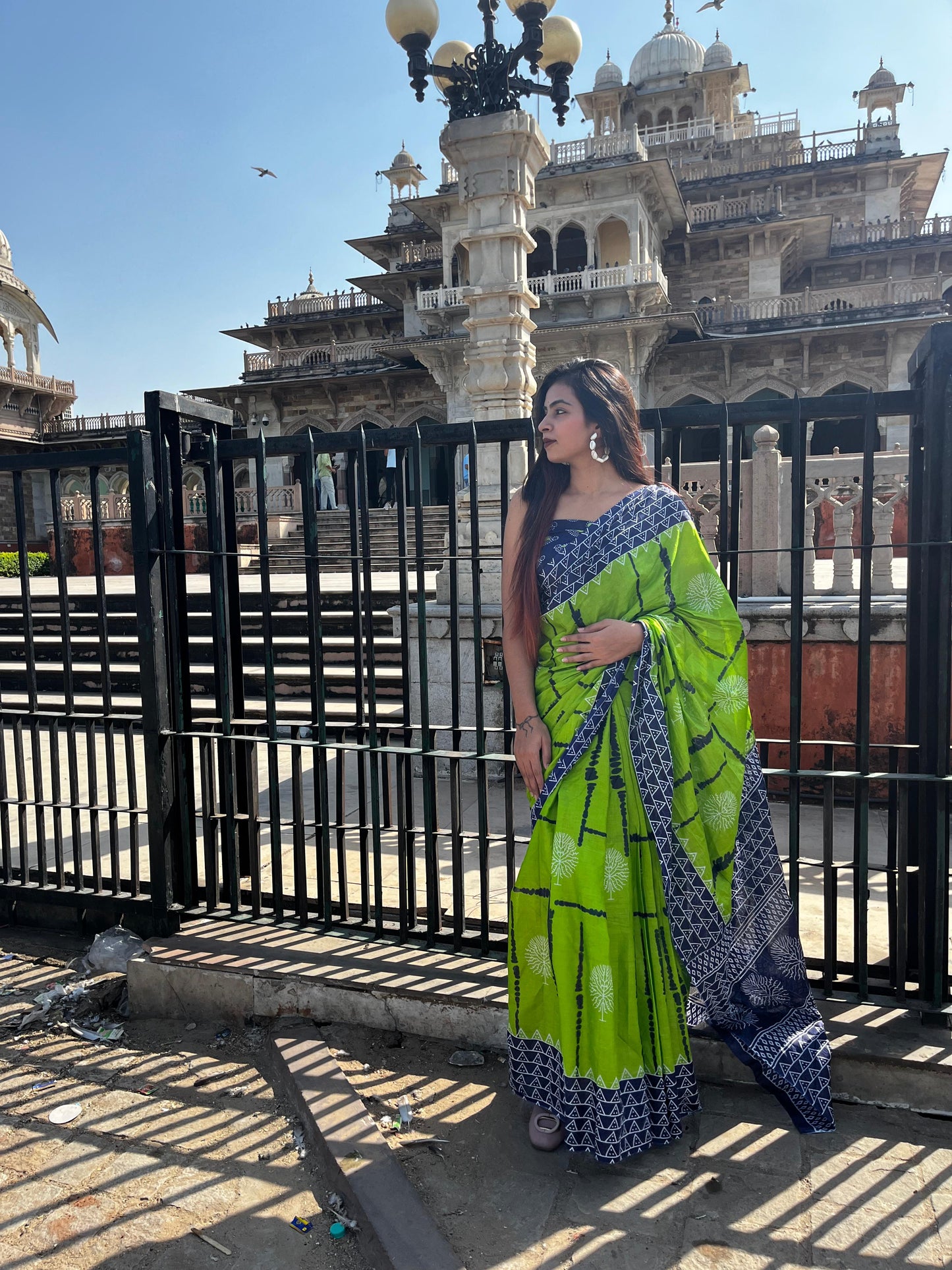 Green Cotton Mul Printed Saree