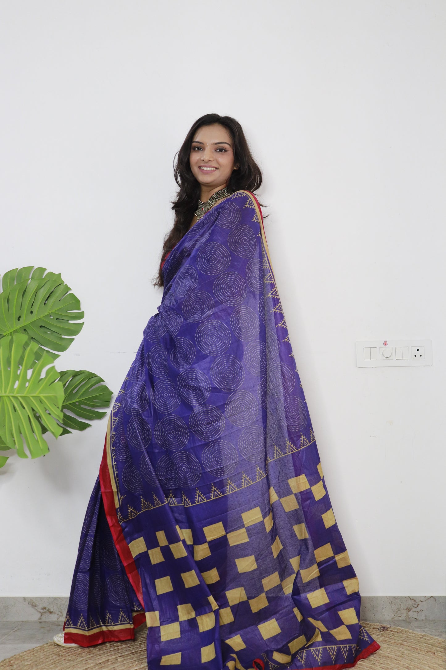 Purple Cotton Printed Saree