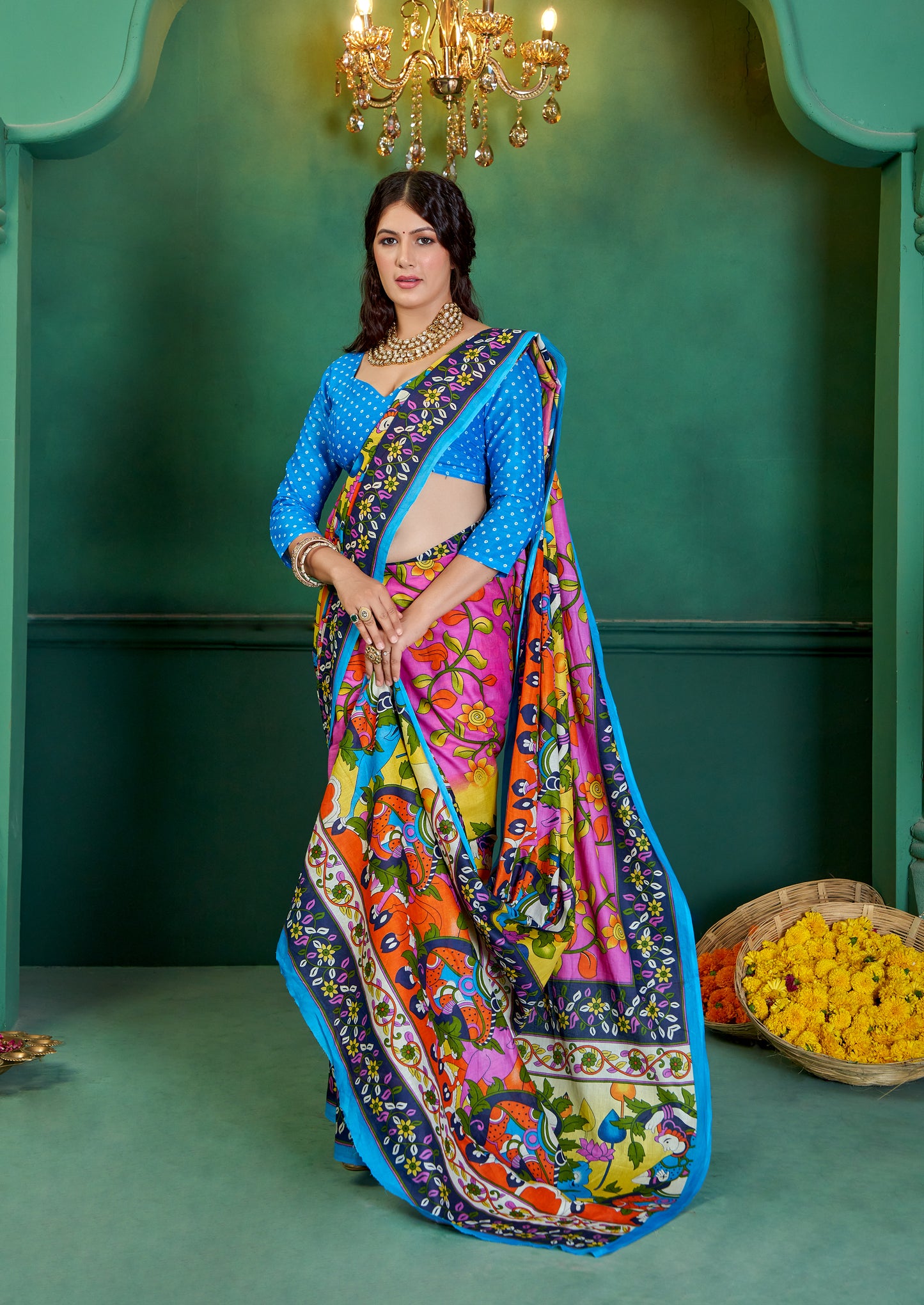 Colorful Cotton Mul Printed Saree