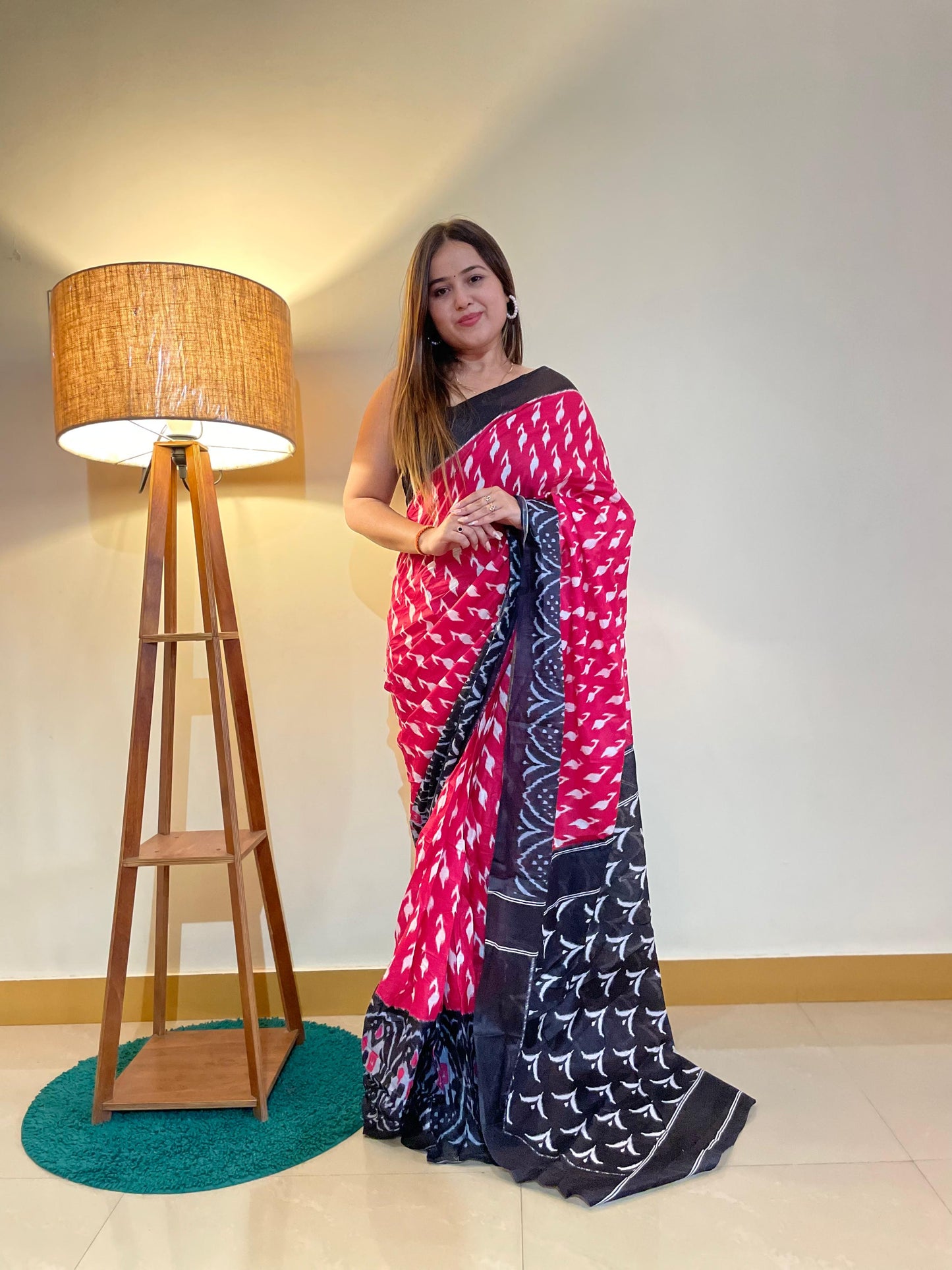 Pink-Black Cotton Mul Printed Saree