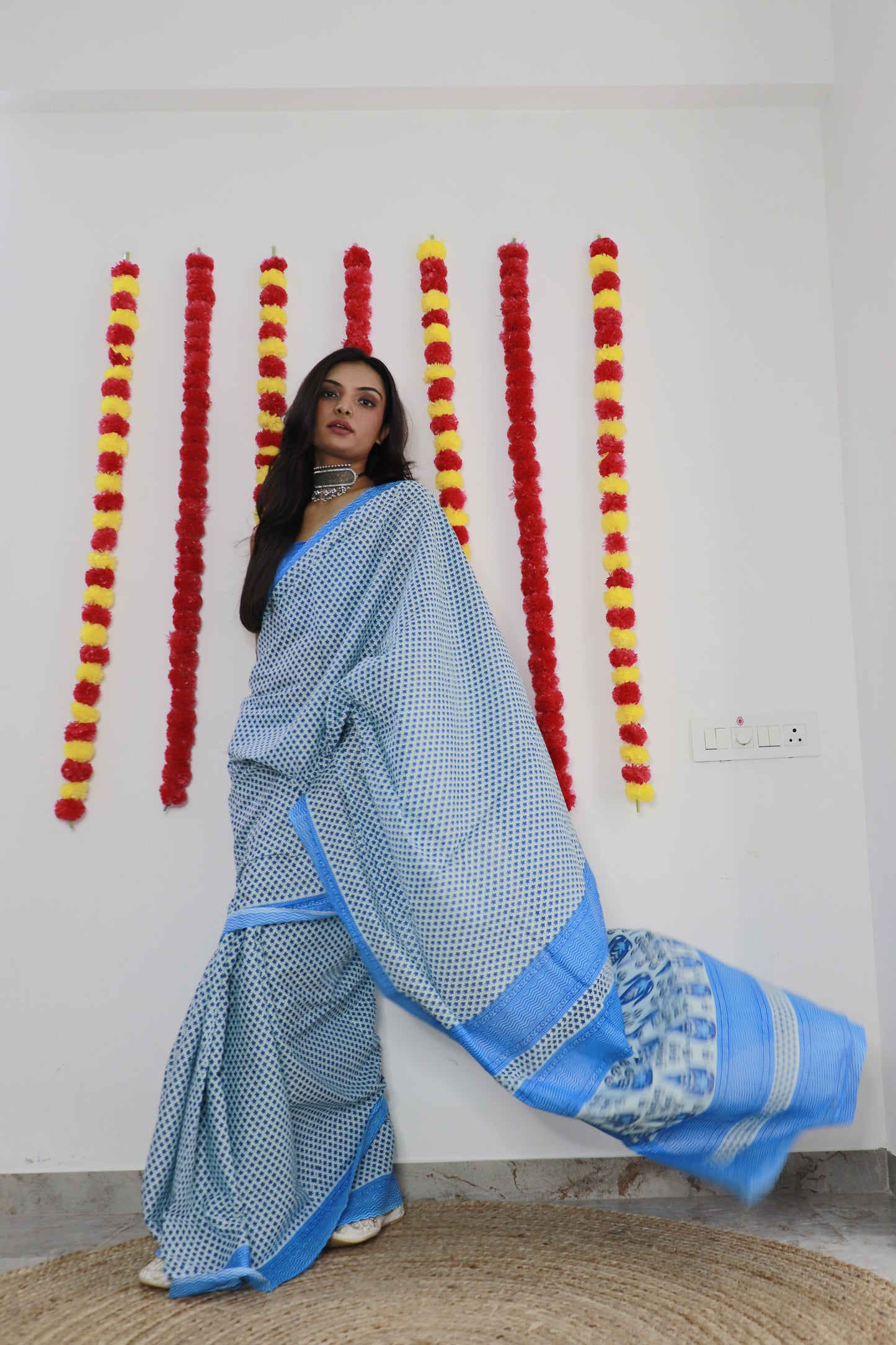 Sky Cotton Mul Printed Saree