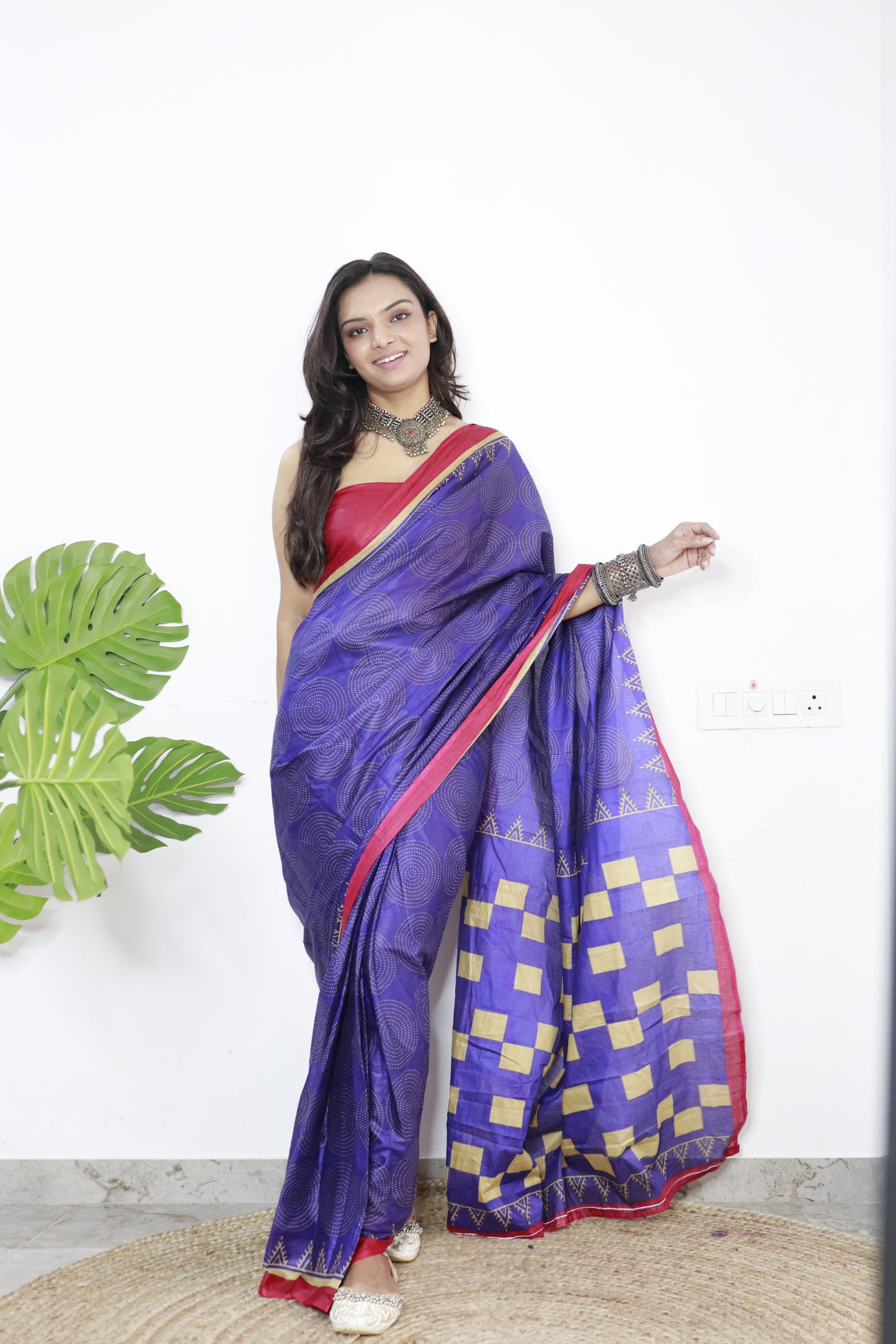 Purple Cotton Printed Saree